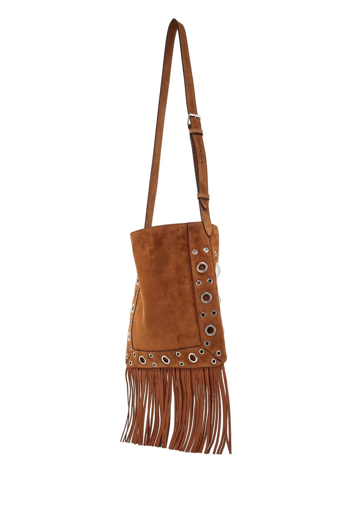 Valentino Garavani Valentino Garavani brown copper suede crossbody bag with studs and fringe