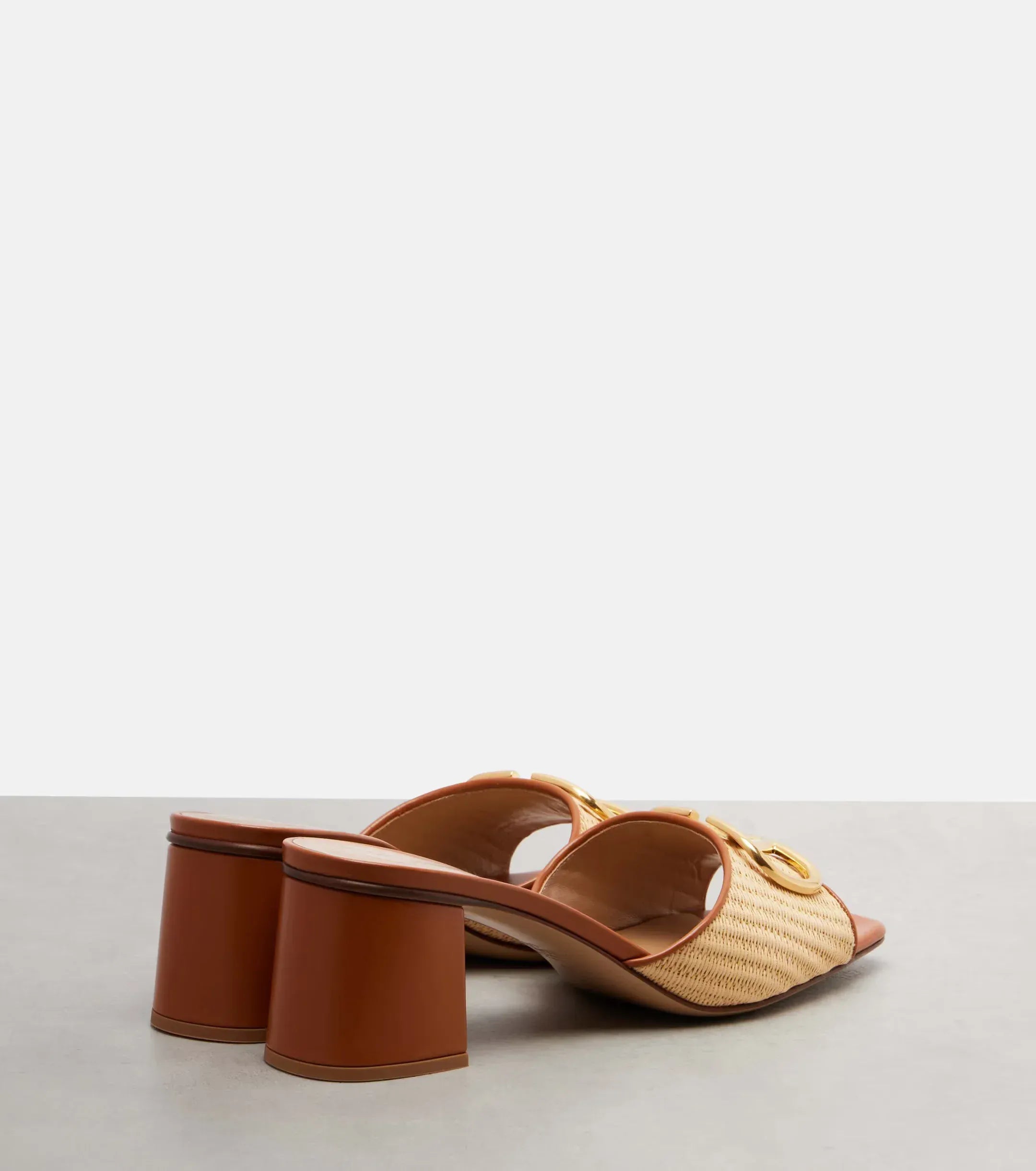 Valentino Garavani Leather-Trimmed VLogo Raffia Sandals