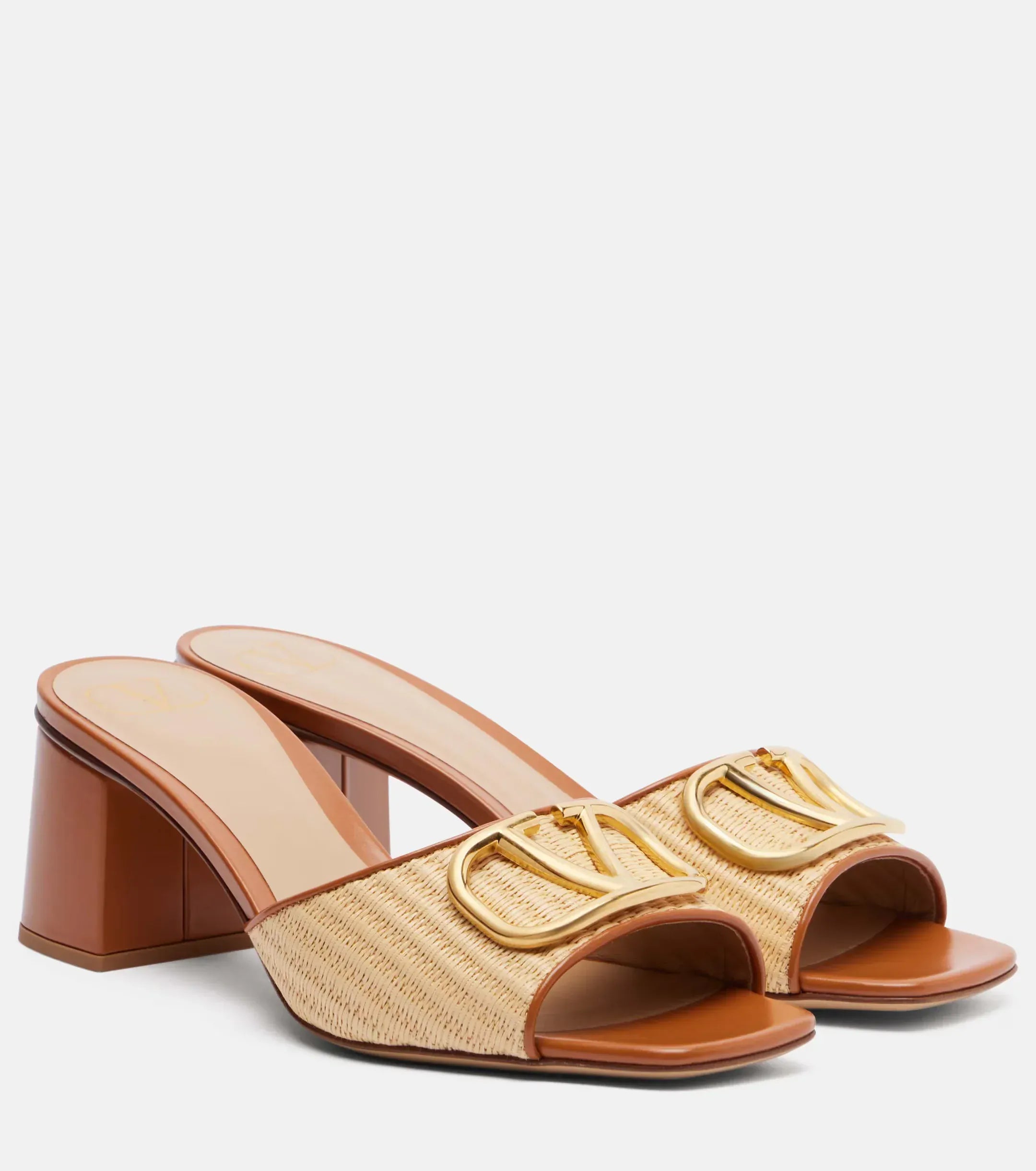 Valentino Garavani Leather-Trimmed VLogo Raffia Sandals