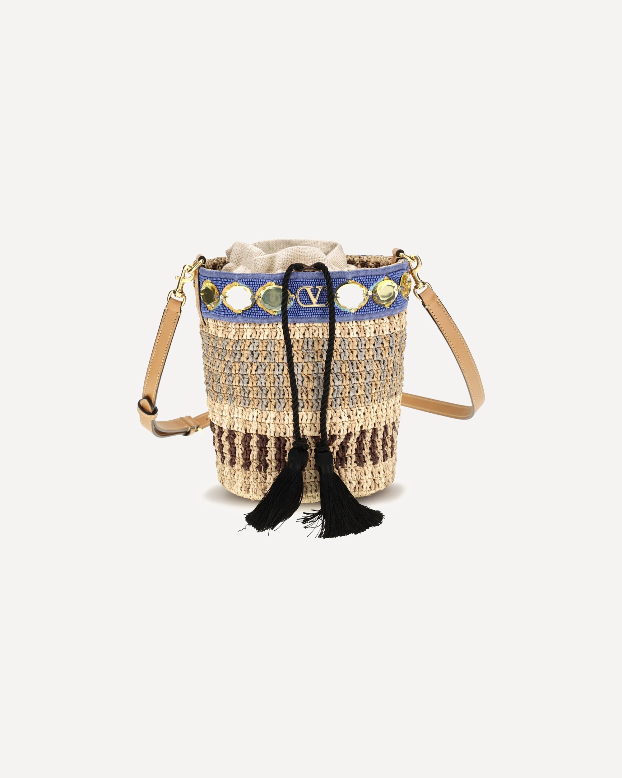 Mini borsa secchiello in rafia Valentino Garavani