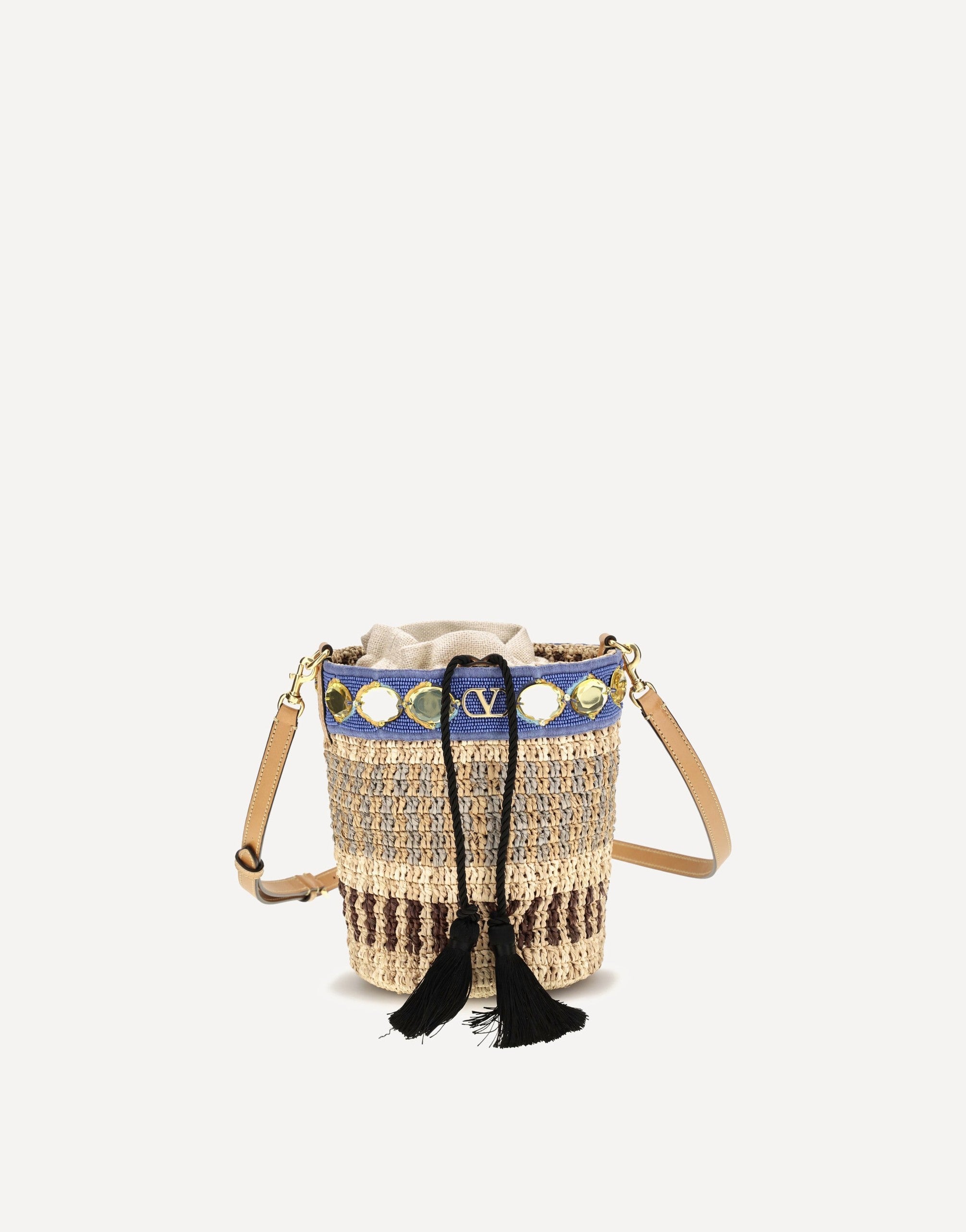 Mini borsa secchiello in rafia Valentino Garavani