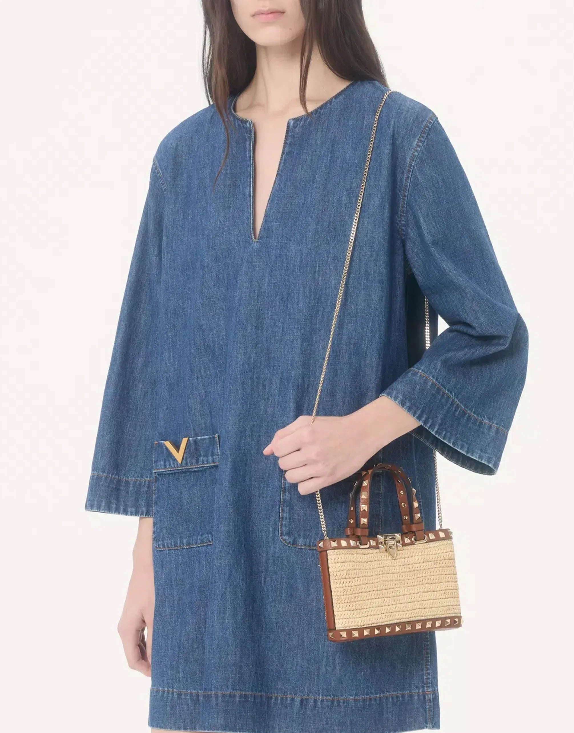 Valentino Garavani Mini Rockstud Straw Tote Bag