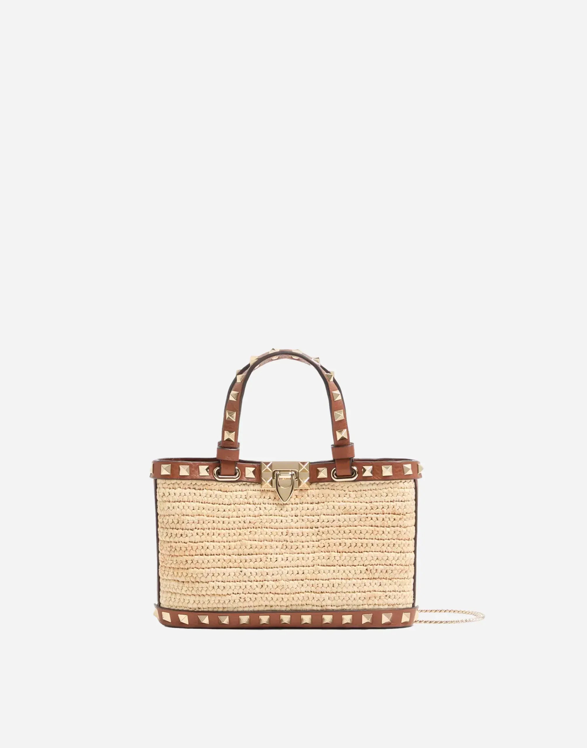 Valentino Garavani Mini Rockstud Straw Tote Bag