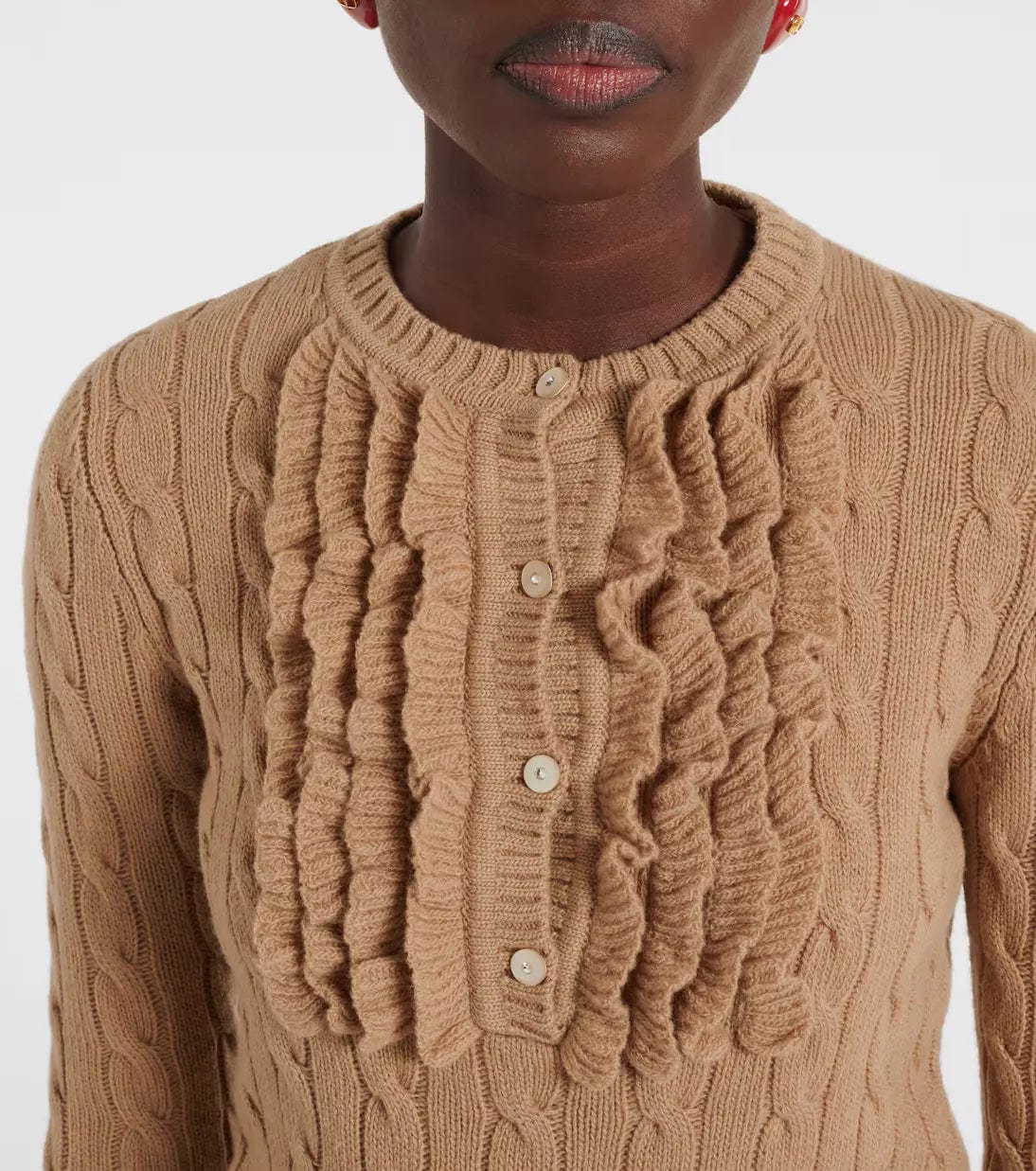 Valentino Garavani Ruffled Cable-Knit Virgin Wool Sweater