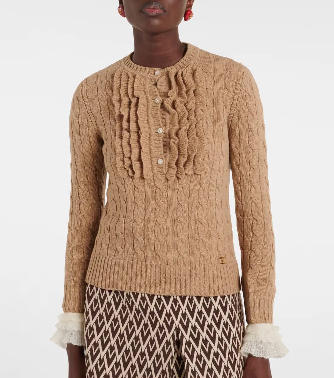 Valentino Garavani Ruffled Cable-Knit Virgin Wool Sweater