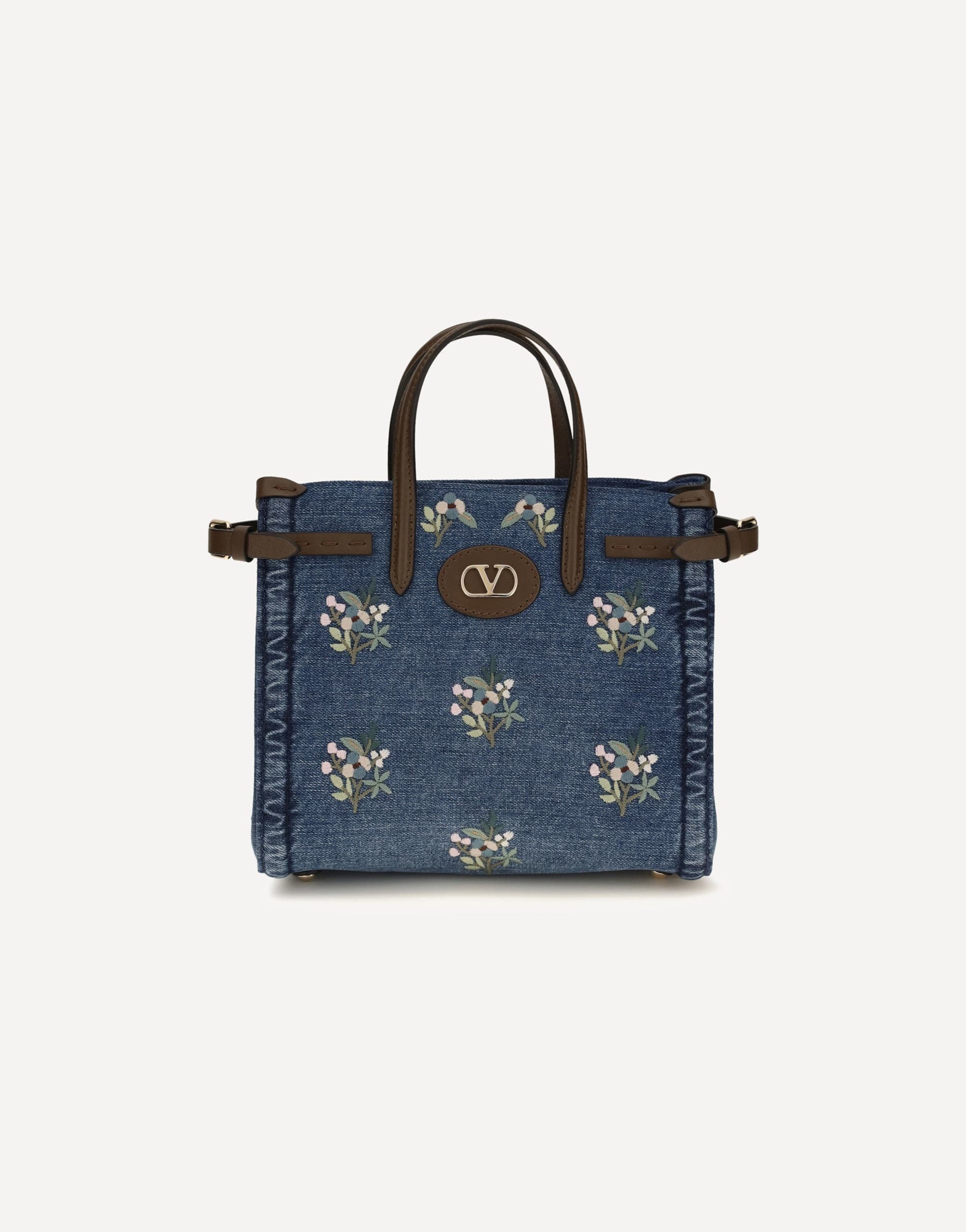 Valentino Garavani Small Antibes Handbag In Embroidered Denim