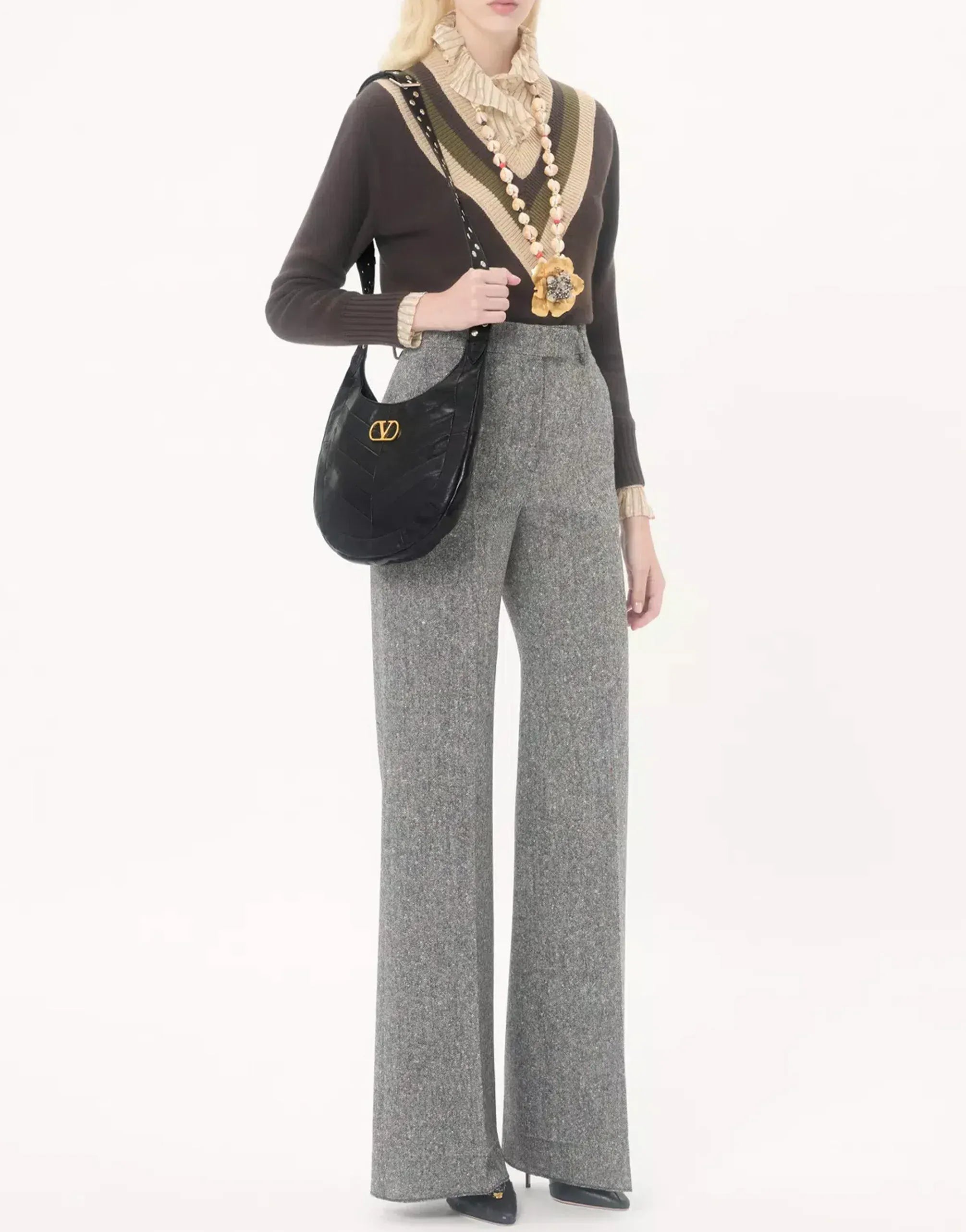 Valentino Garavani Small Chevron-Patterned Hoboho Bag