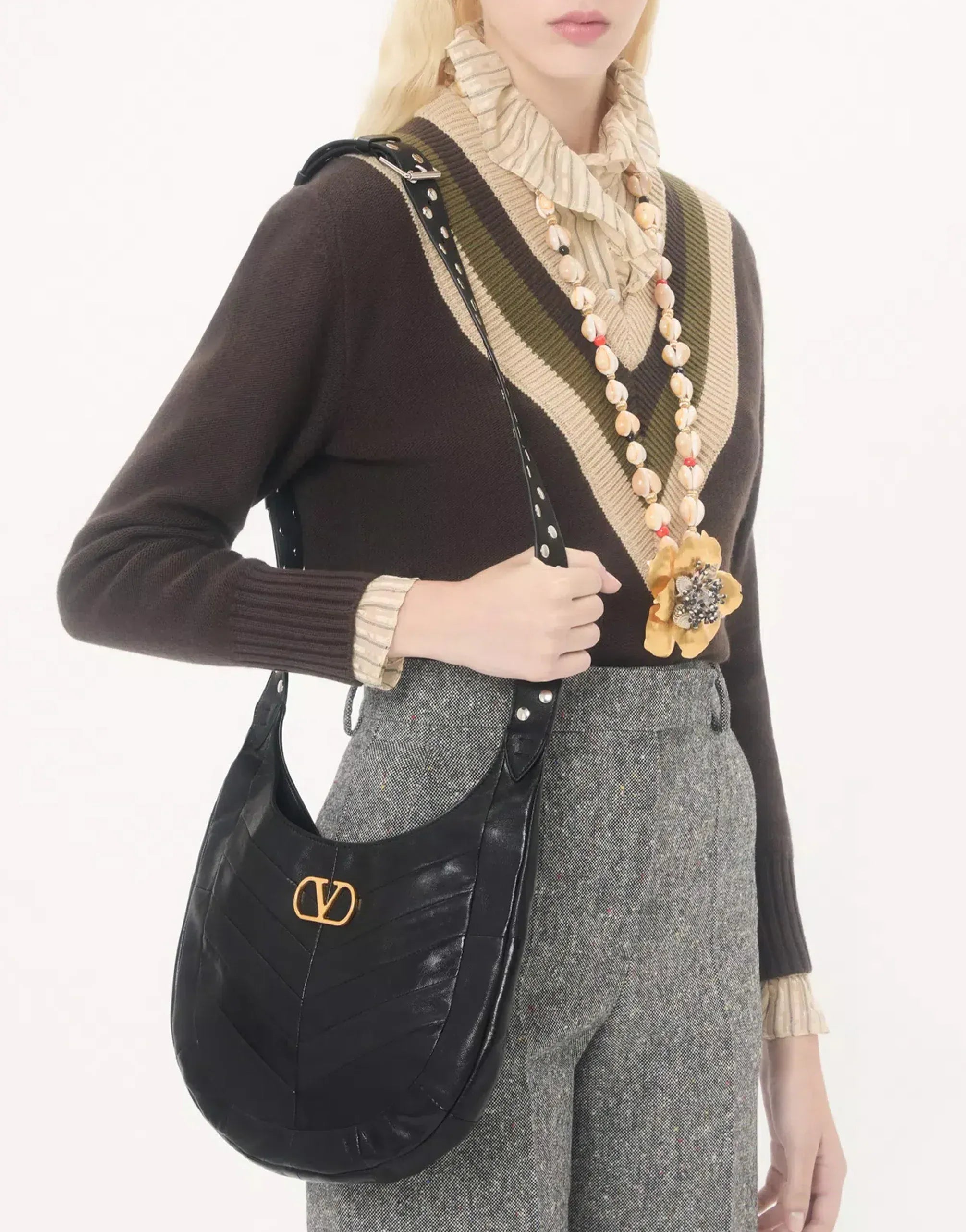 Valentino Garavani Small Chevron-Patterned Hoboho Bag