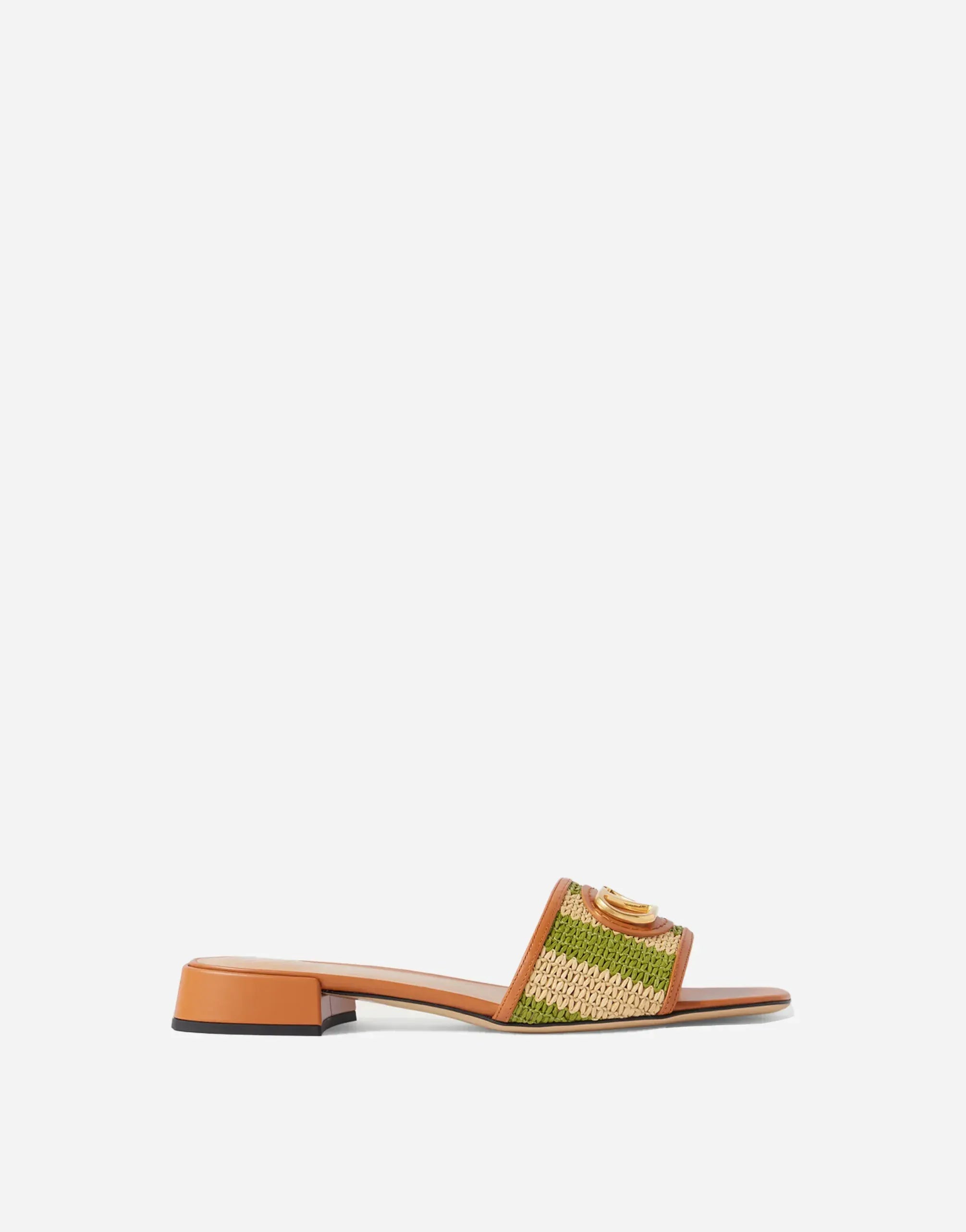 Valentino Garavani VLogo Leather-Trimmed Raffia Slides