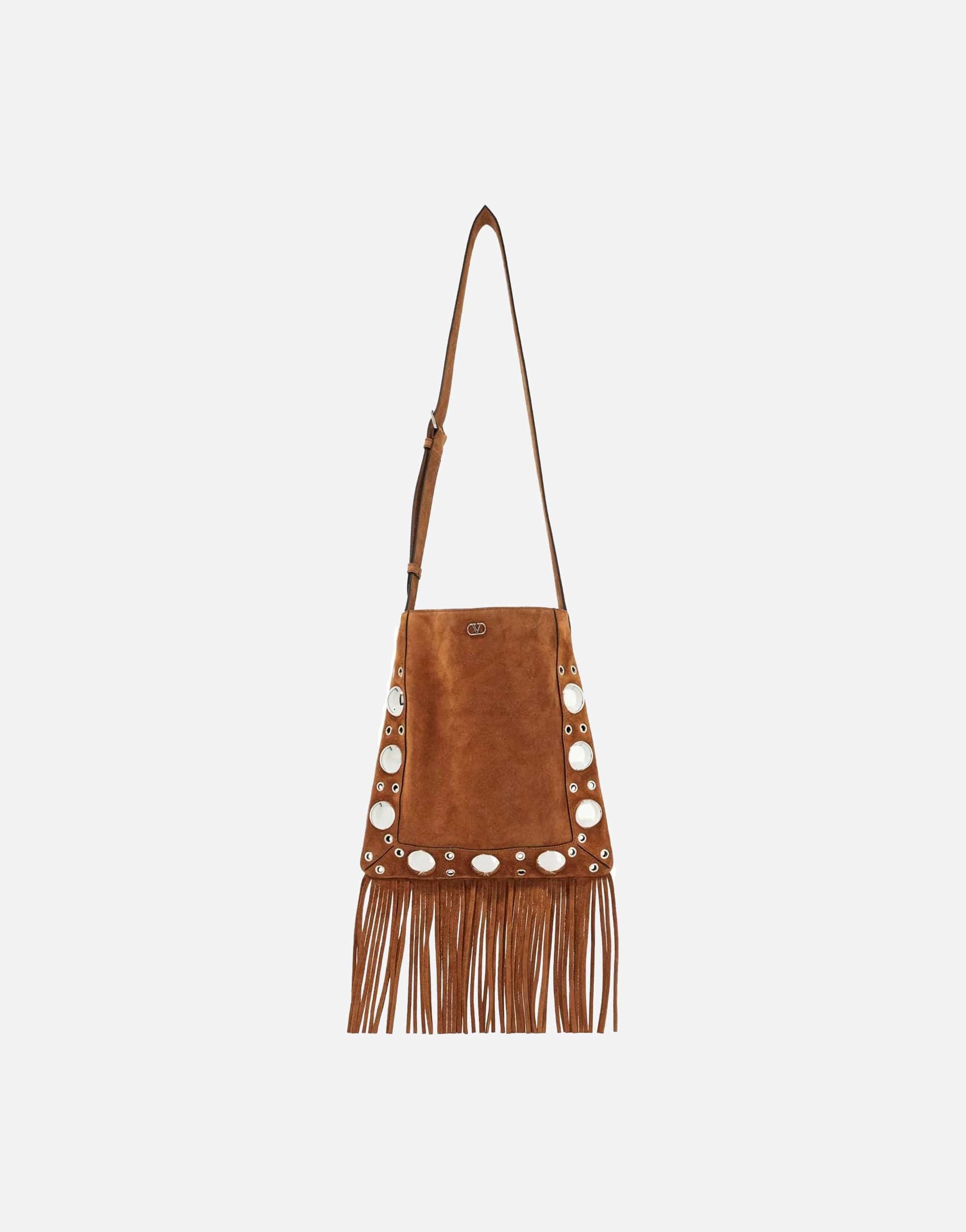 Valentino Garavani VLogo Plaque Fringed Edge Crossbody Bag