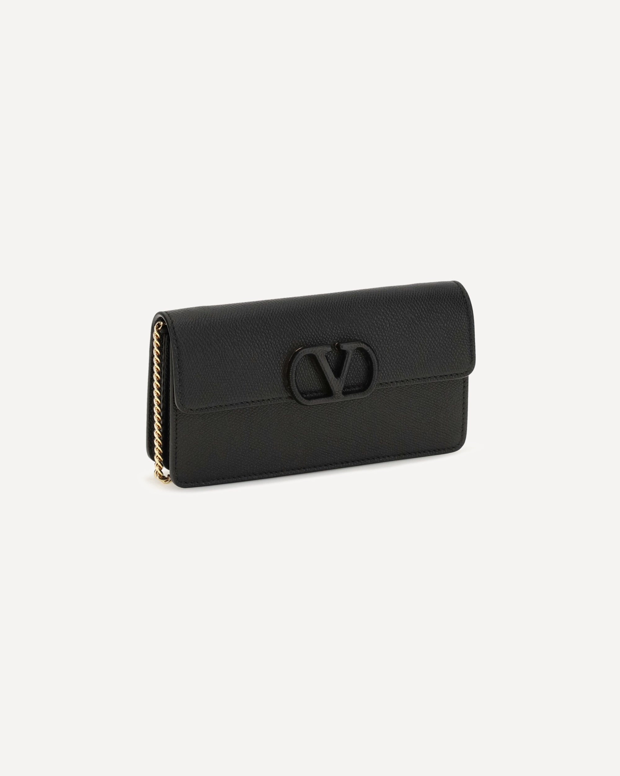 Valentino Garavani VLogo Signature Grainy Calfskin Chain Wallet