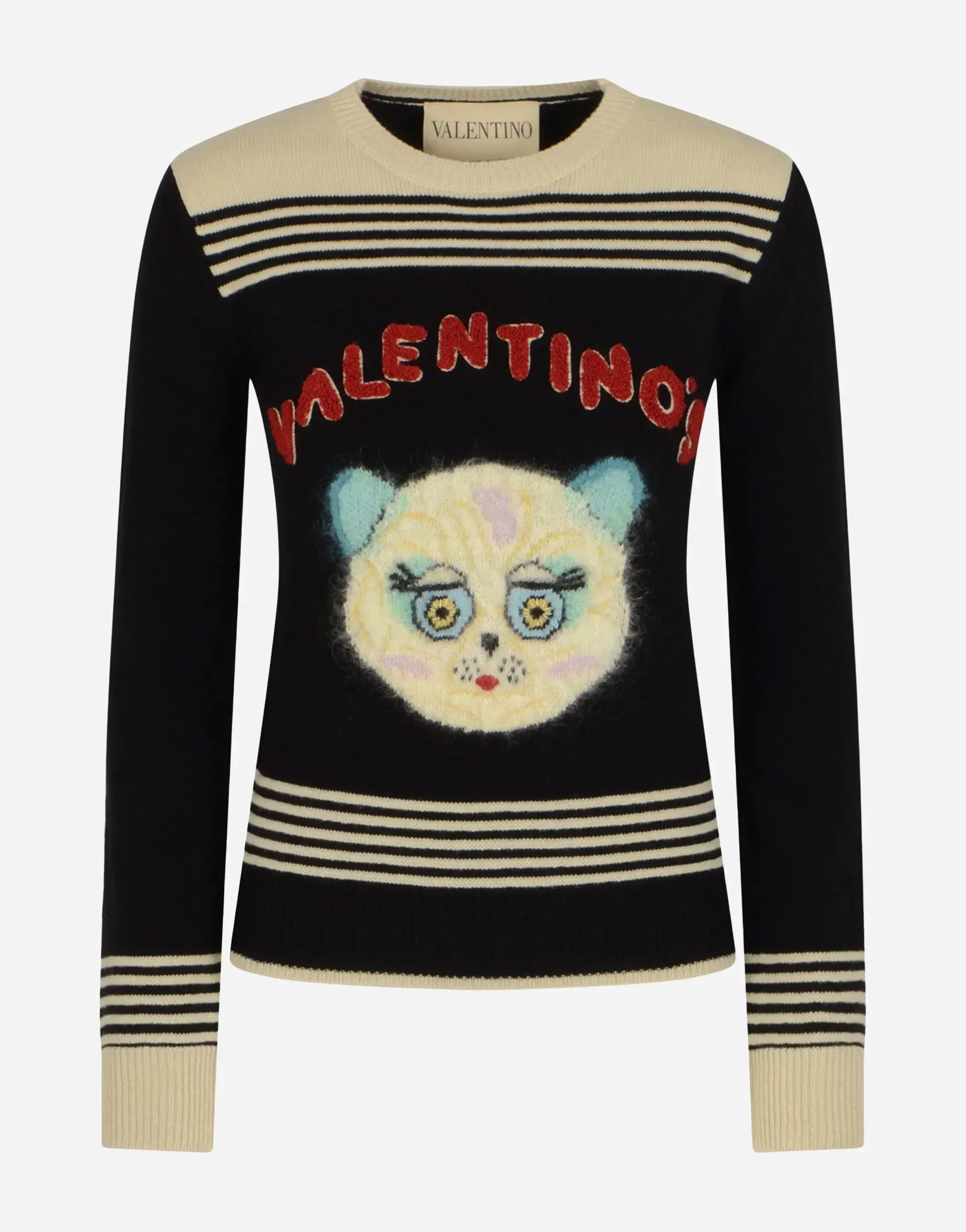 Valentino Le Chat De La Maison Cat-Embroidered Striped Sweater