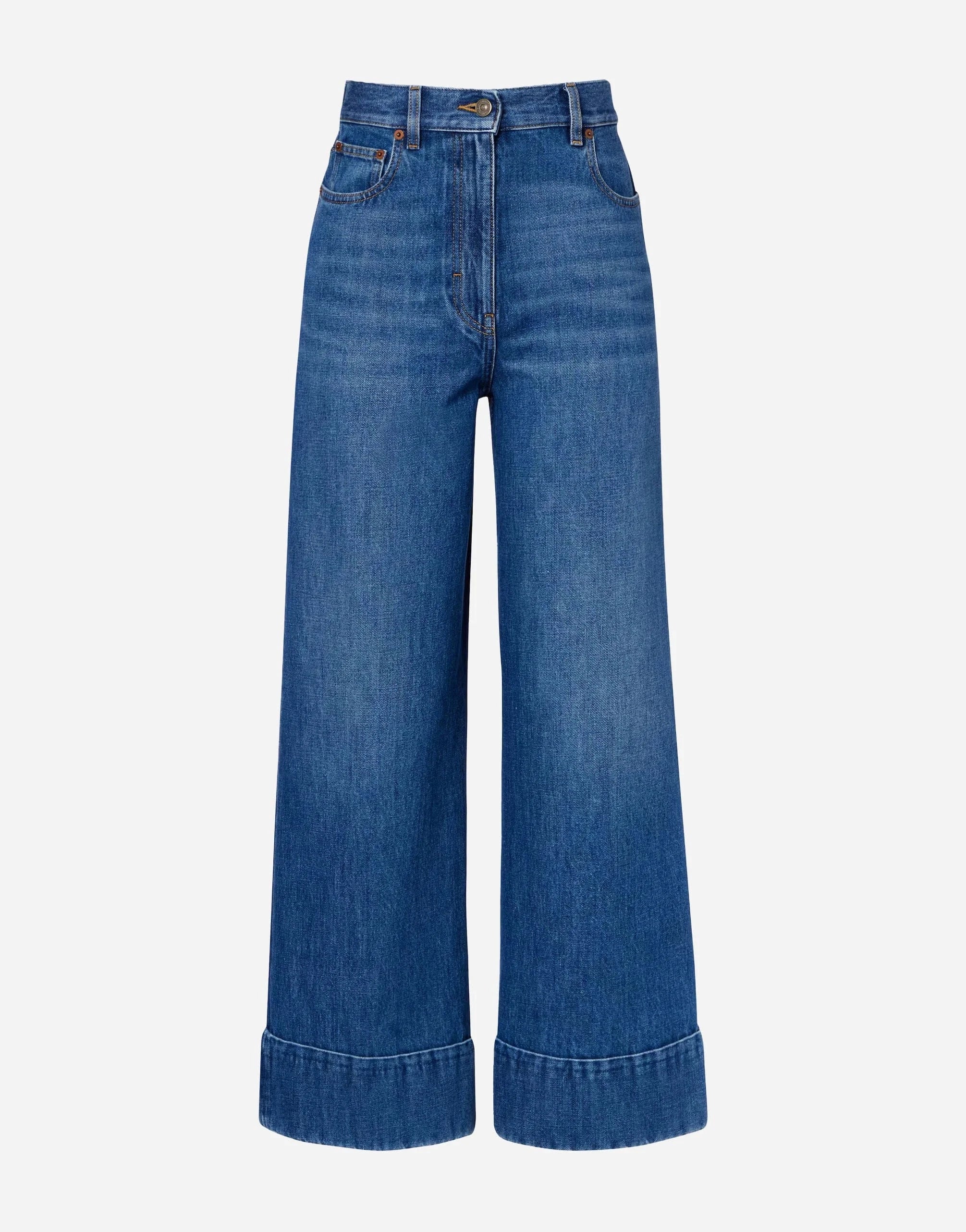 Valentino Leather-Trimmed Wide-Leg Jeans
