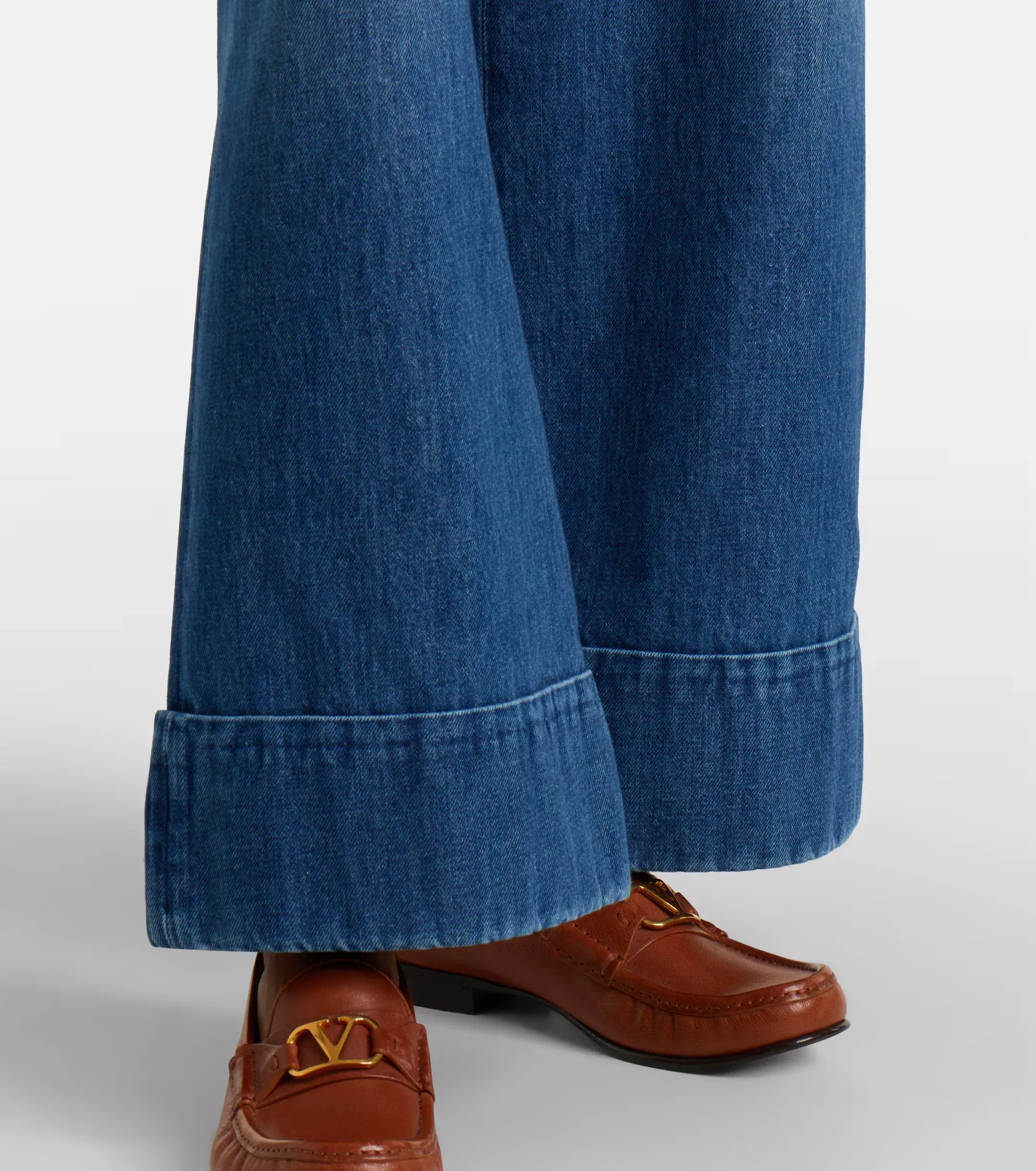 Valentino Leather-Trimmed Wide-Leg Jeans