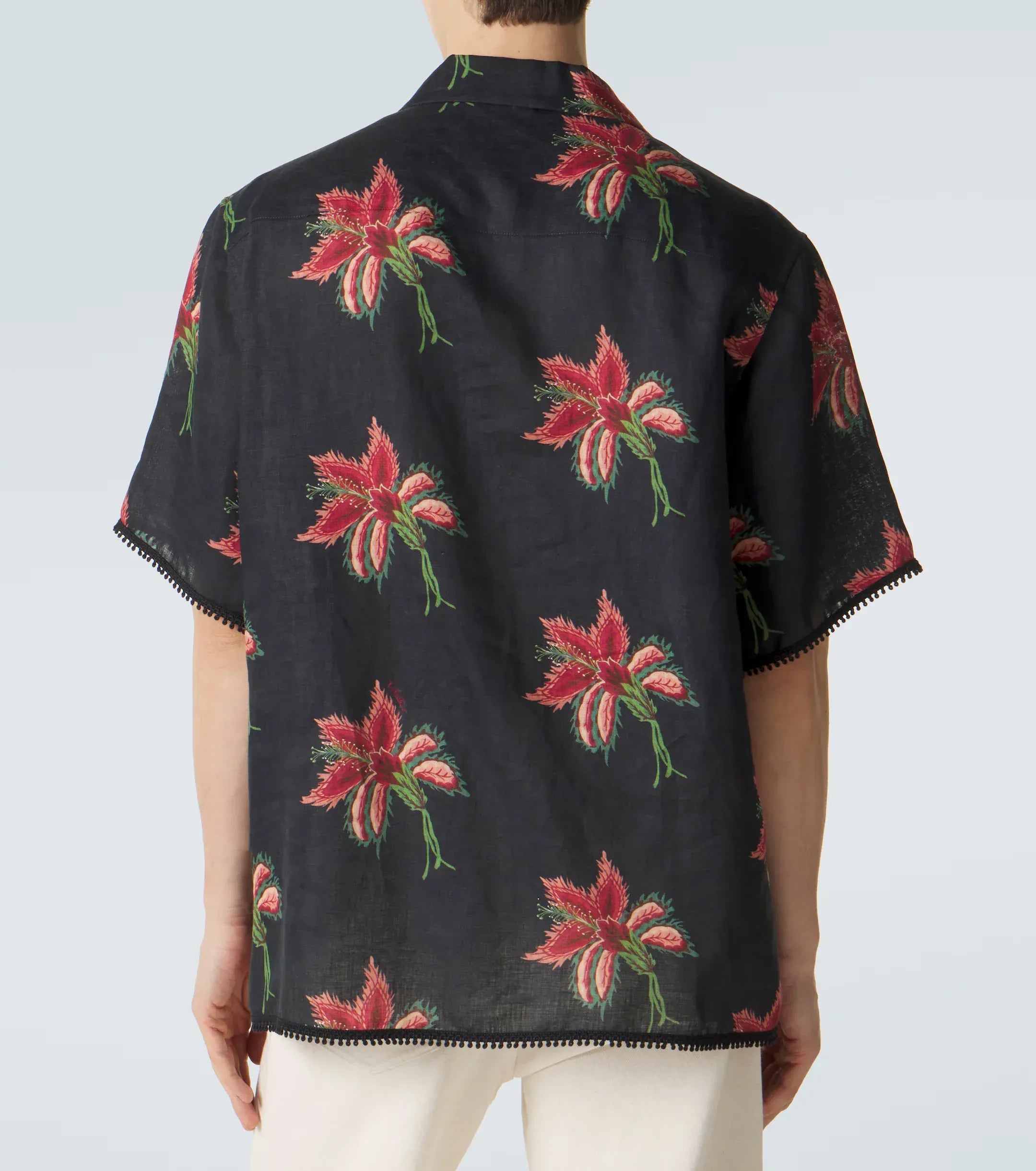 Valentino Linen Papier Floral Print Bowling Shirt