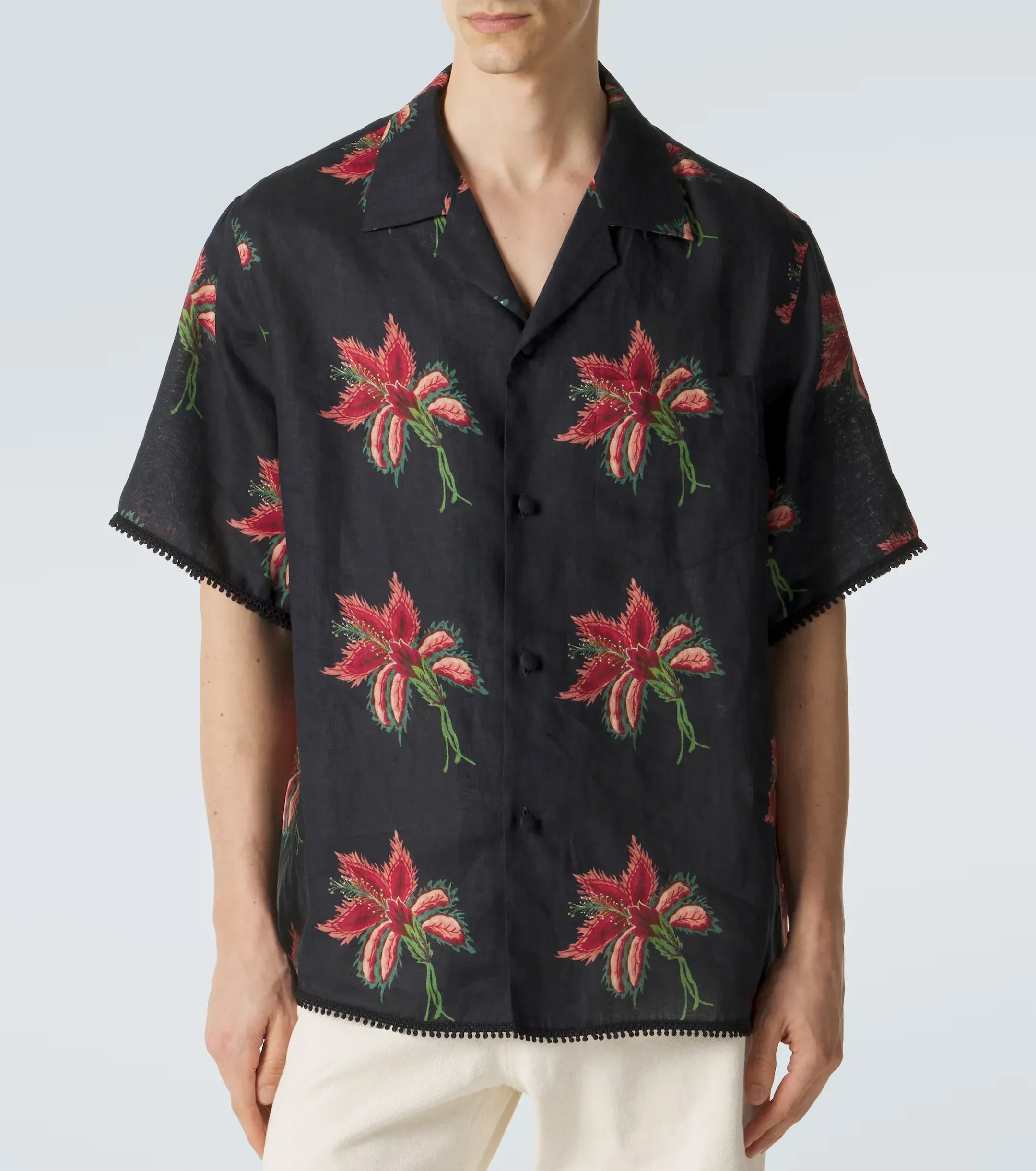 Valentino Linen Papier Floral Print Bowling Shirt