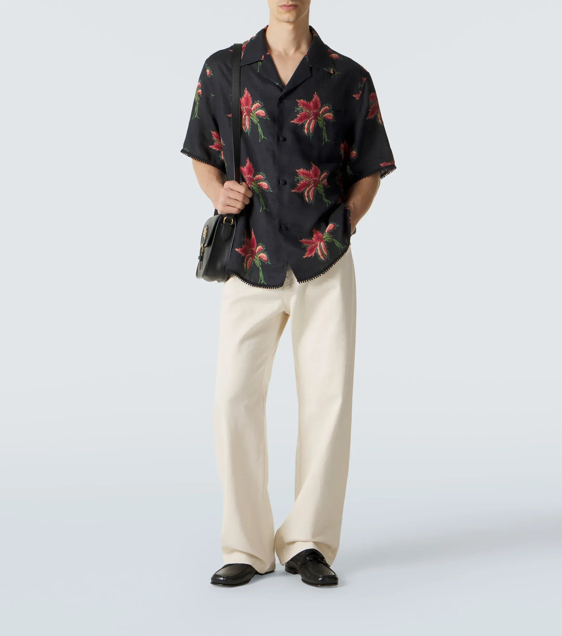 Valentino Linen Papier Floral Print Bowling Shirt