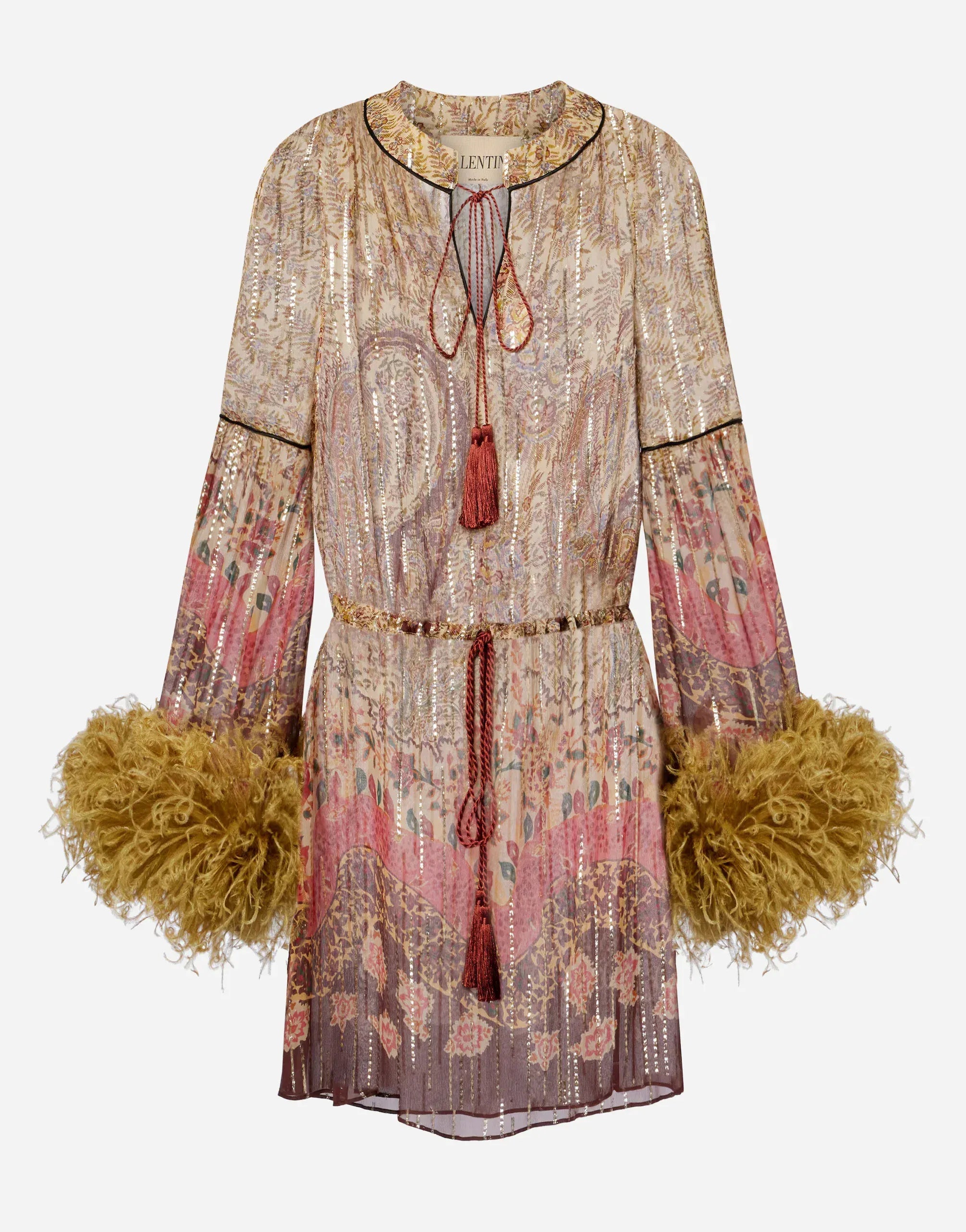Valentino Paisley Feather-Trimmed Silk-Blend Blouse
