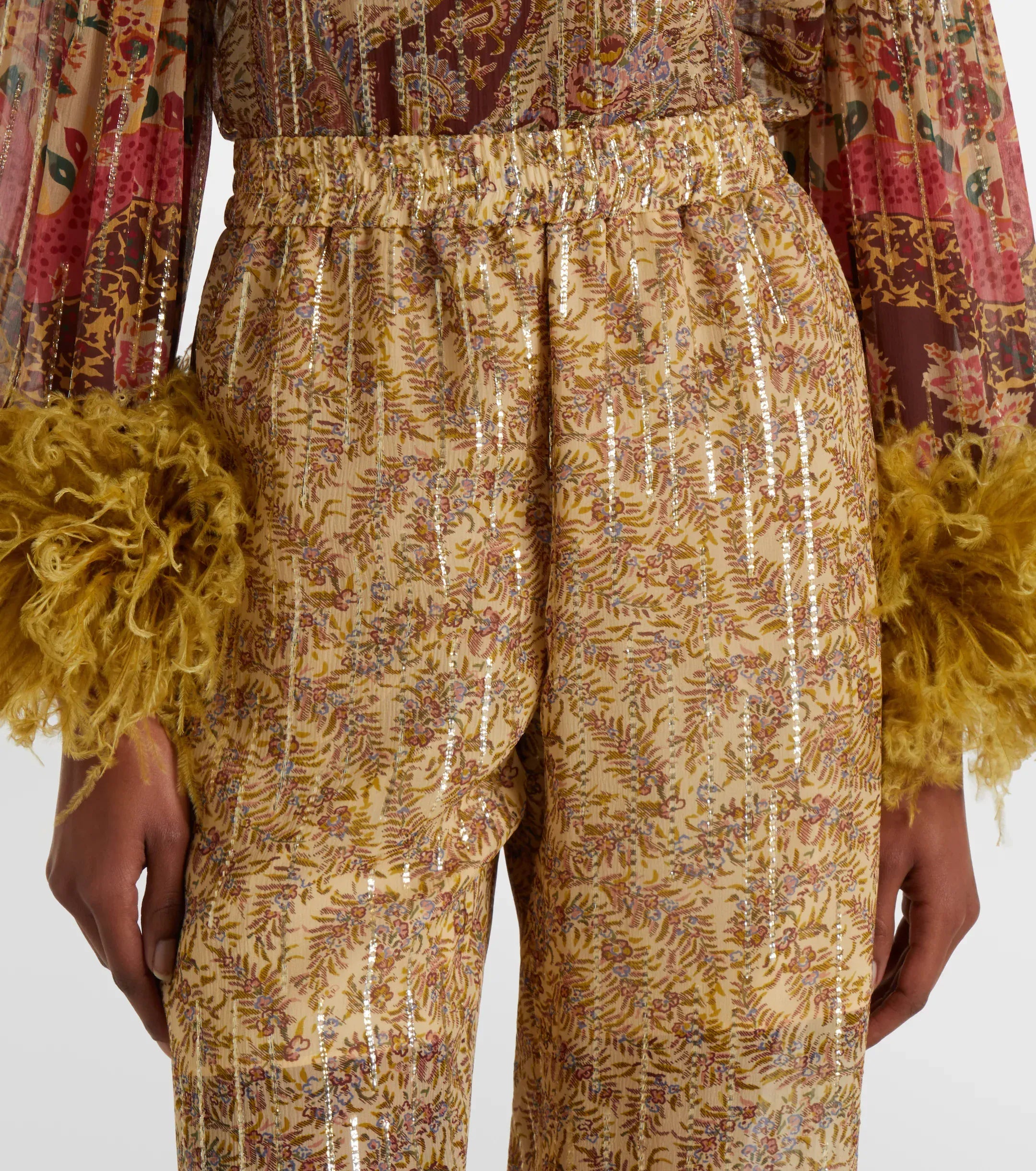 Valentino Paisley-Motif Silk-Blend Wide-Leg Pants