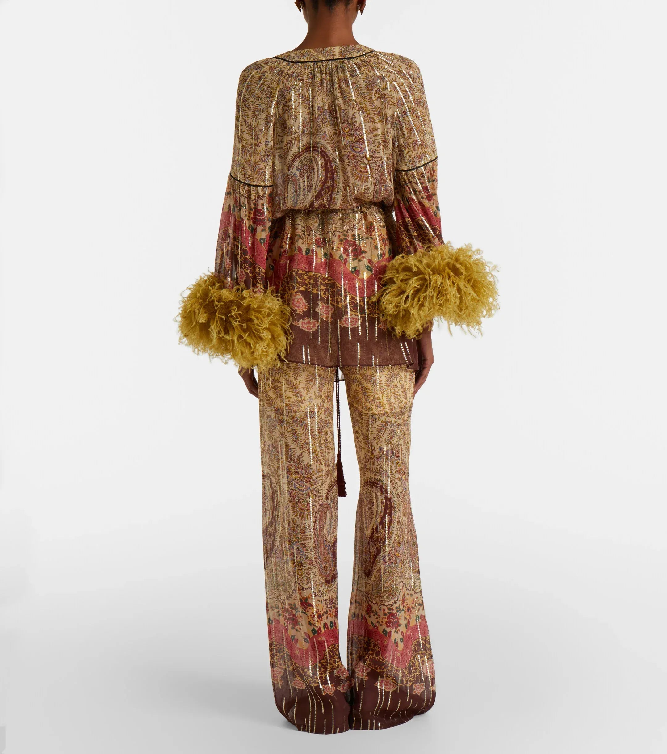 Valentino Paisley-Motif Silk-Blend Wide-Leg Pants