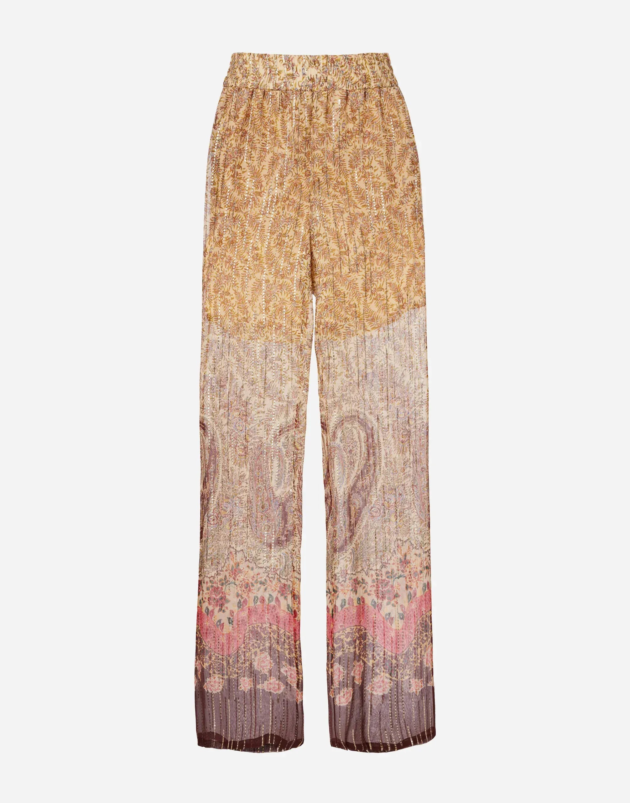 Valentino Paisley-Motif Silk-Blend Wide-Leg Pants