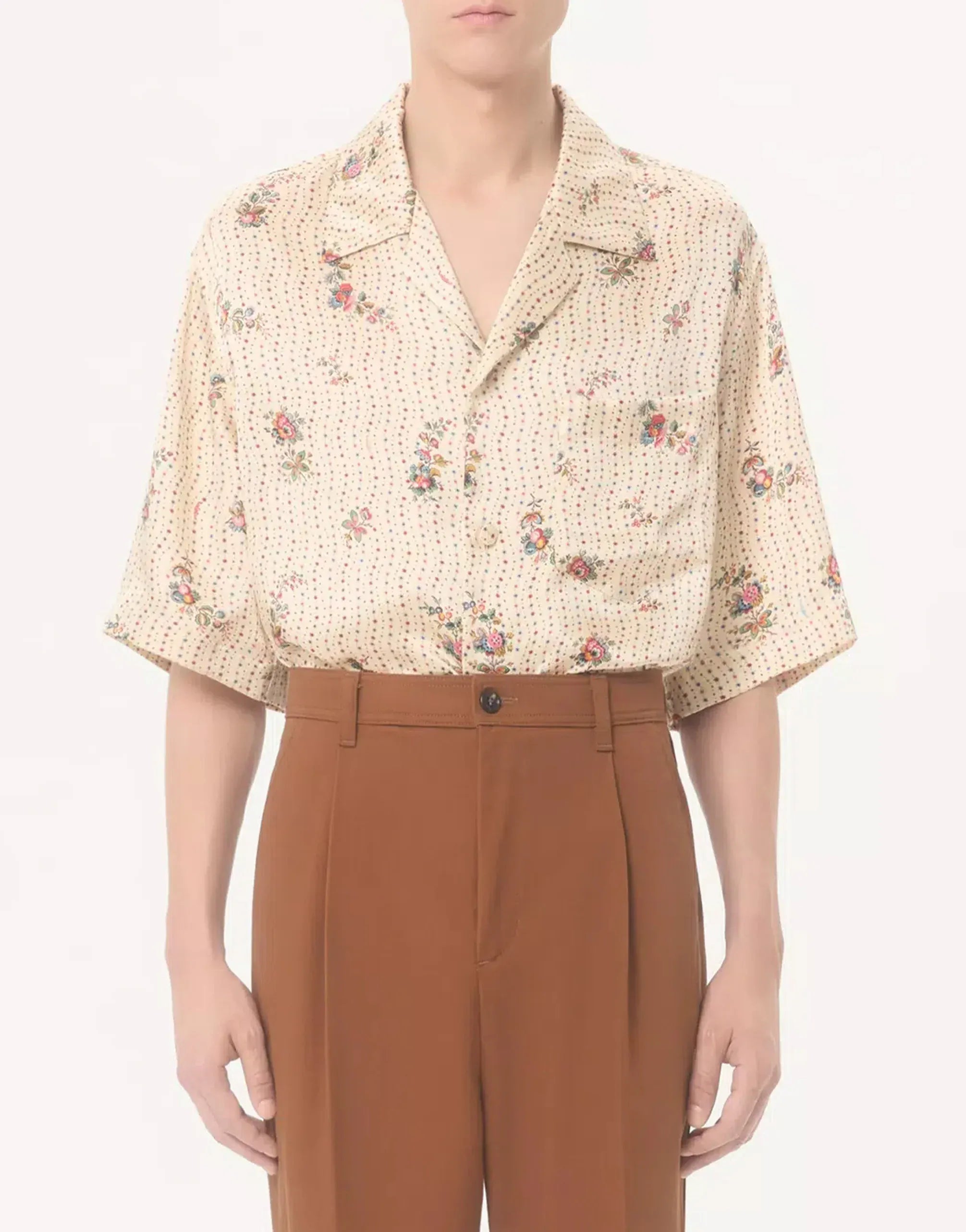 Valentino Silk Bowling Papier Floral Print Shirt