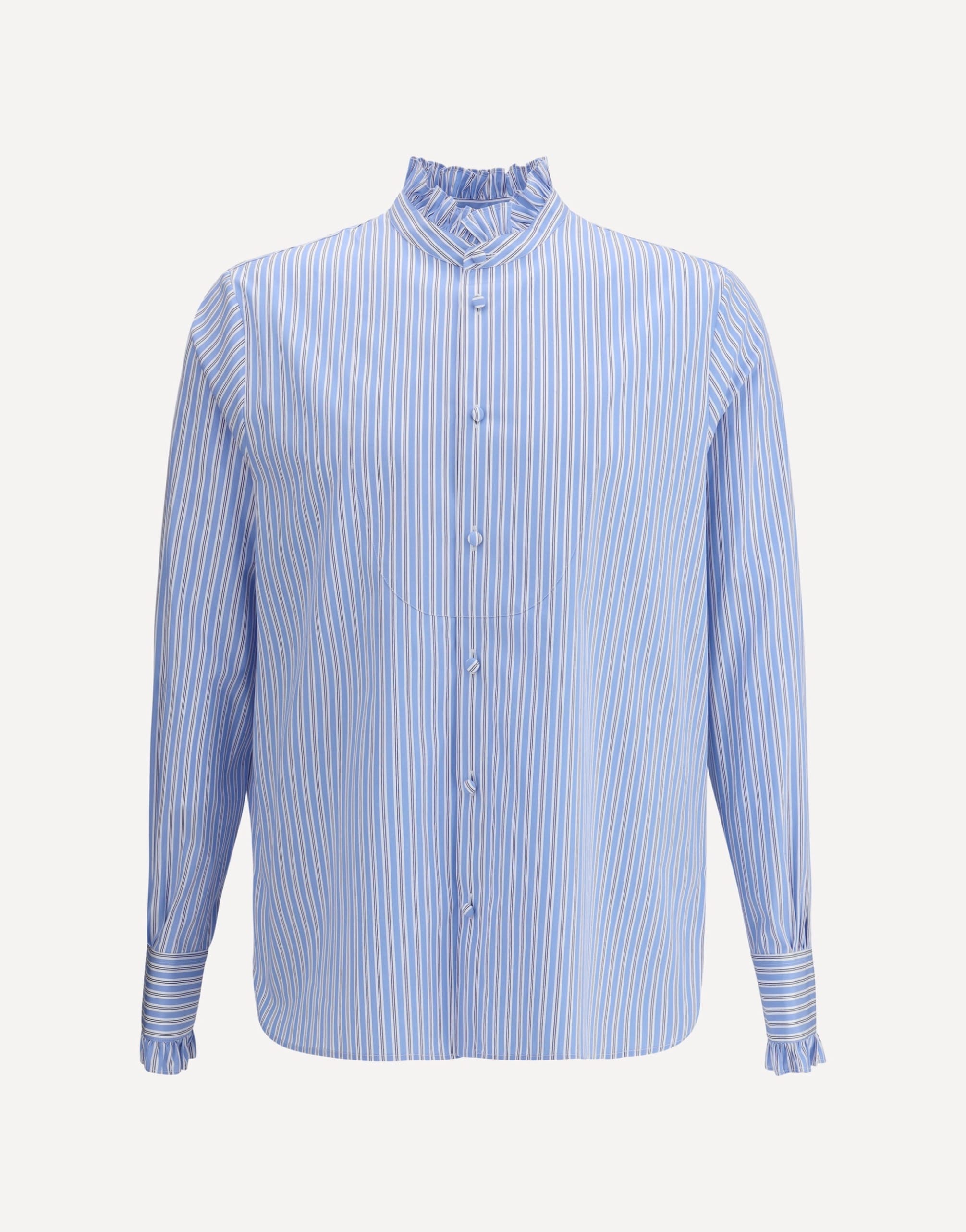 Valentino Striped Plastron And Ruffle Shirt