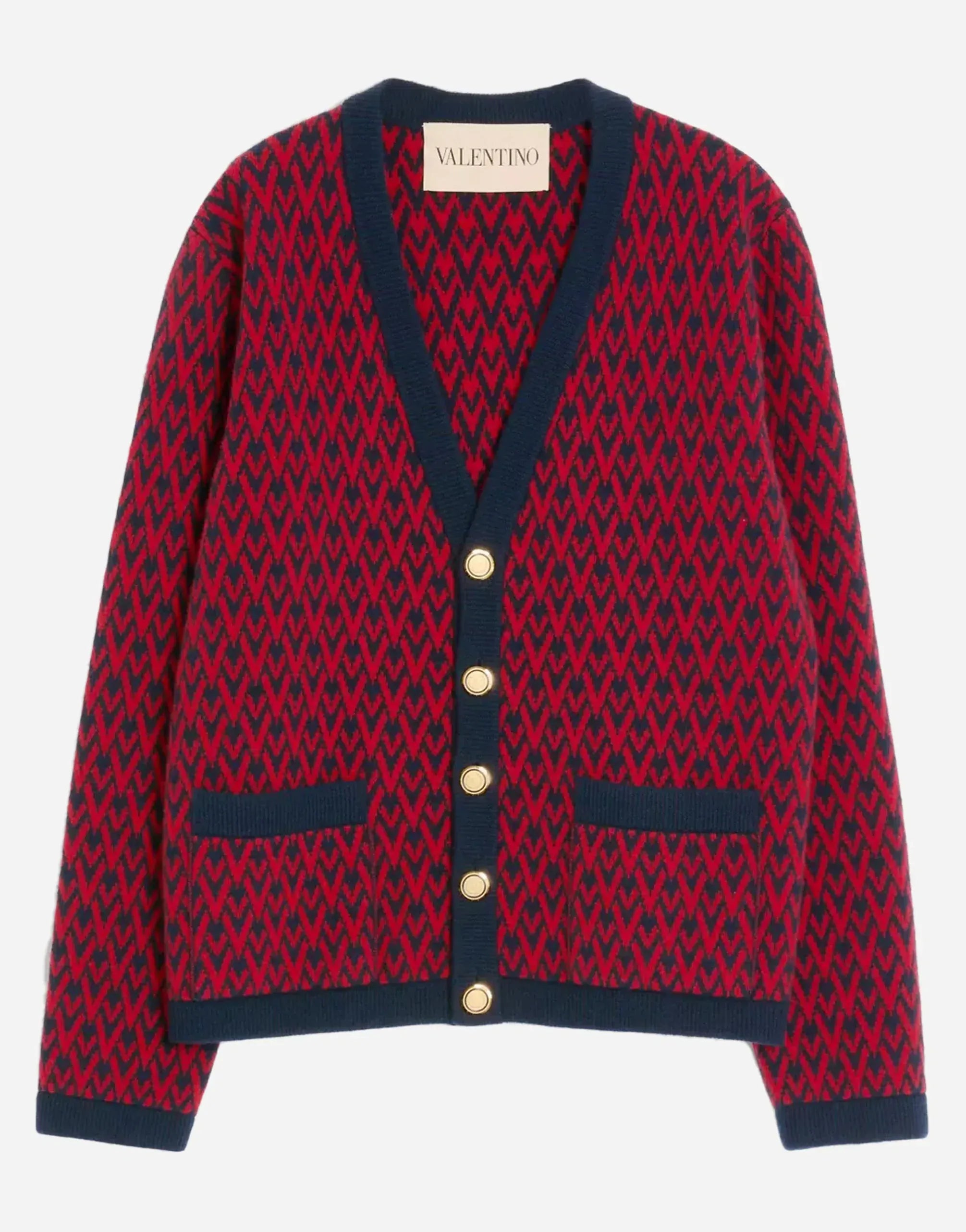 Valentino Toute La V Virgin Wool Jacquard Cardigan