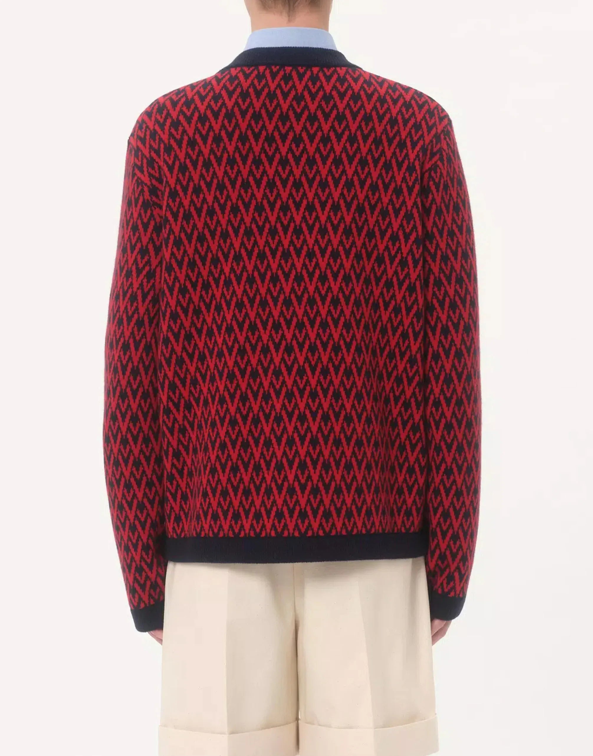 Valentino Toute La V Virgin Wool Jacquard Cardigan