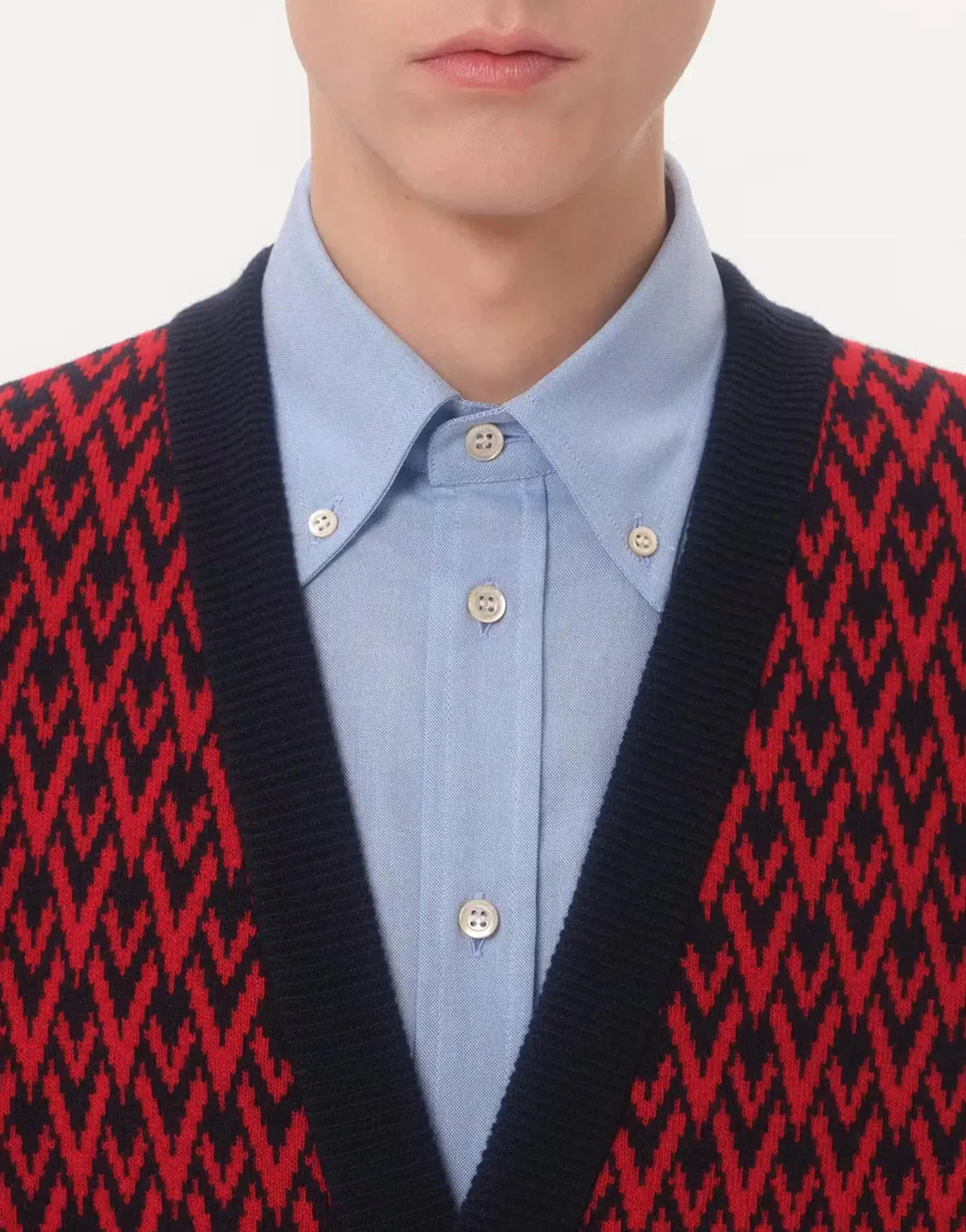 Valentino Toute La V Virgin Wool Jacquard Cardigan