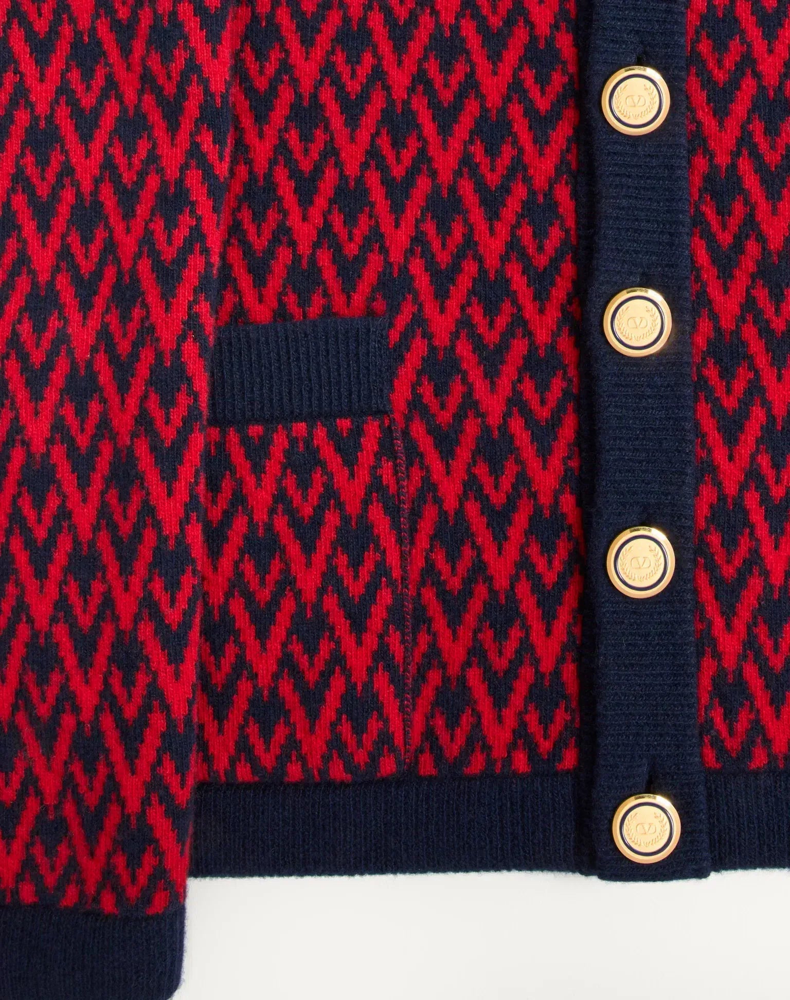 Valentino Toute La V Virgin Wool Jacquard Cardigan