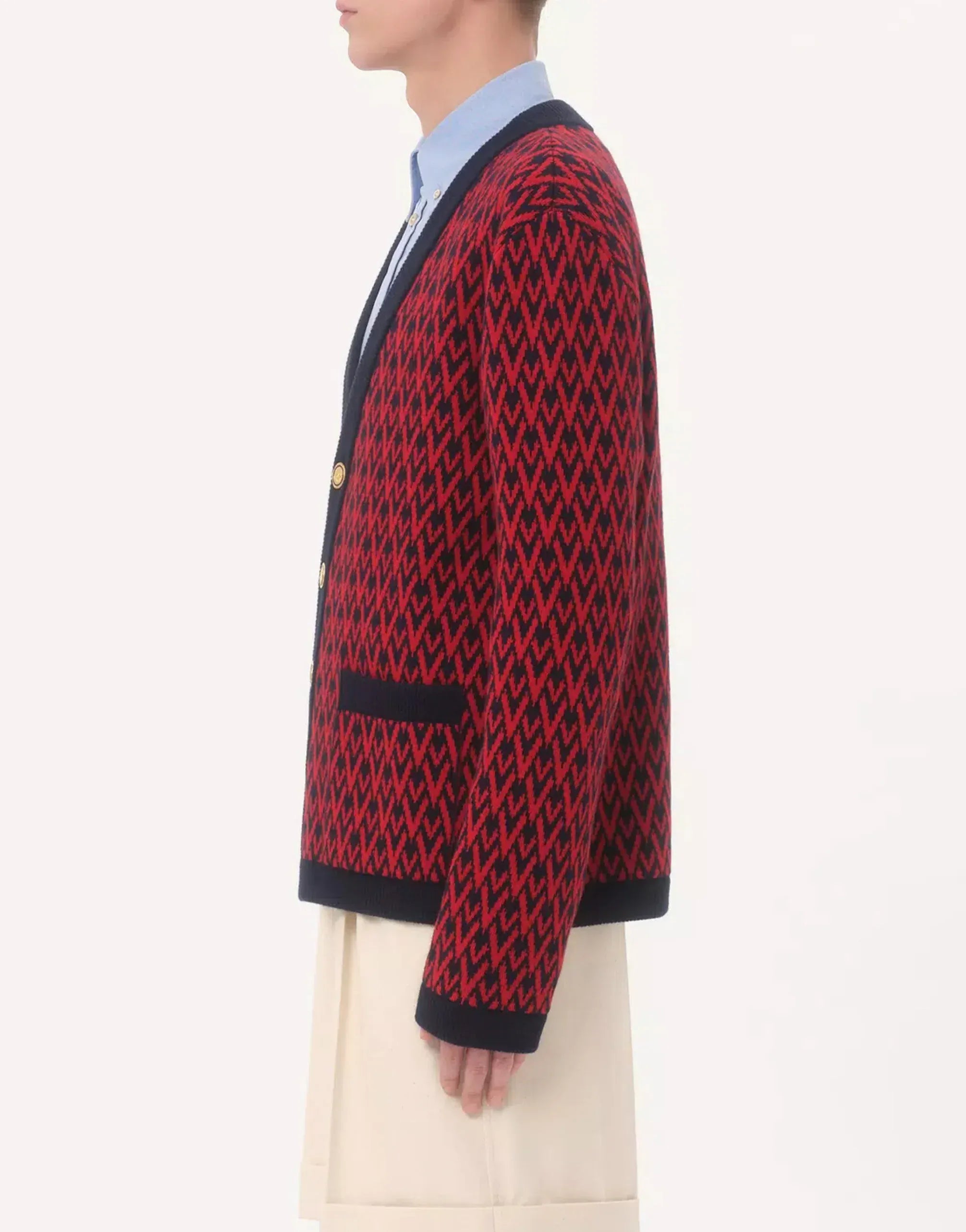 Valentino Toute La V Virgin Wool Jacquard Cardigan