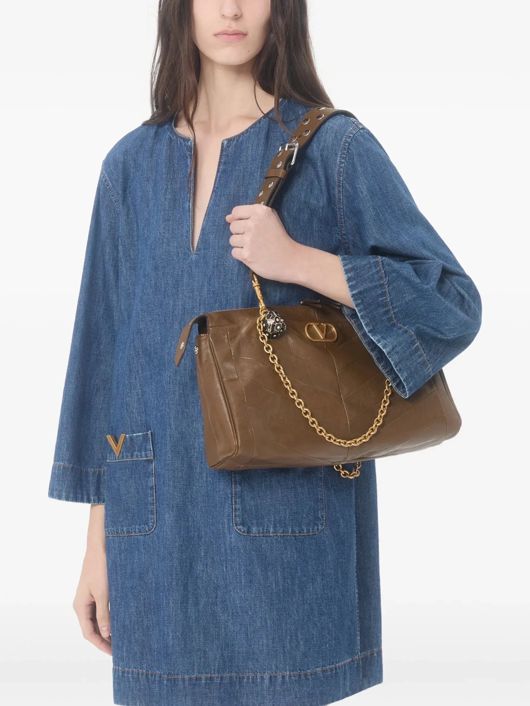 Valentino VLogo Embellished Denim Mini Dress