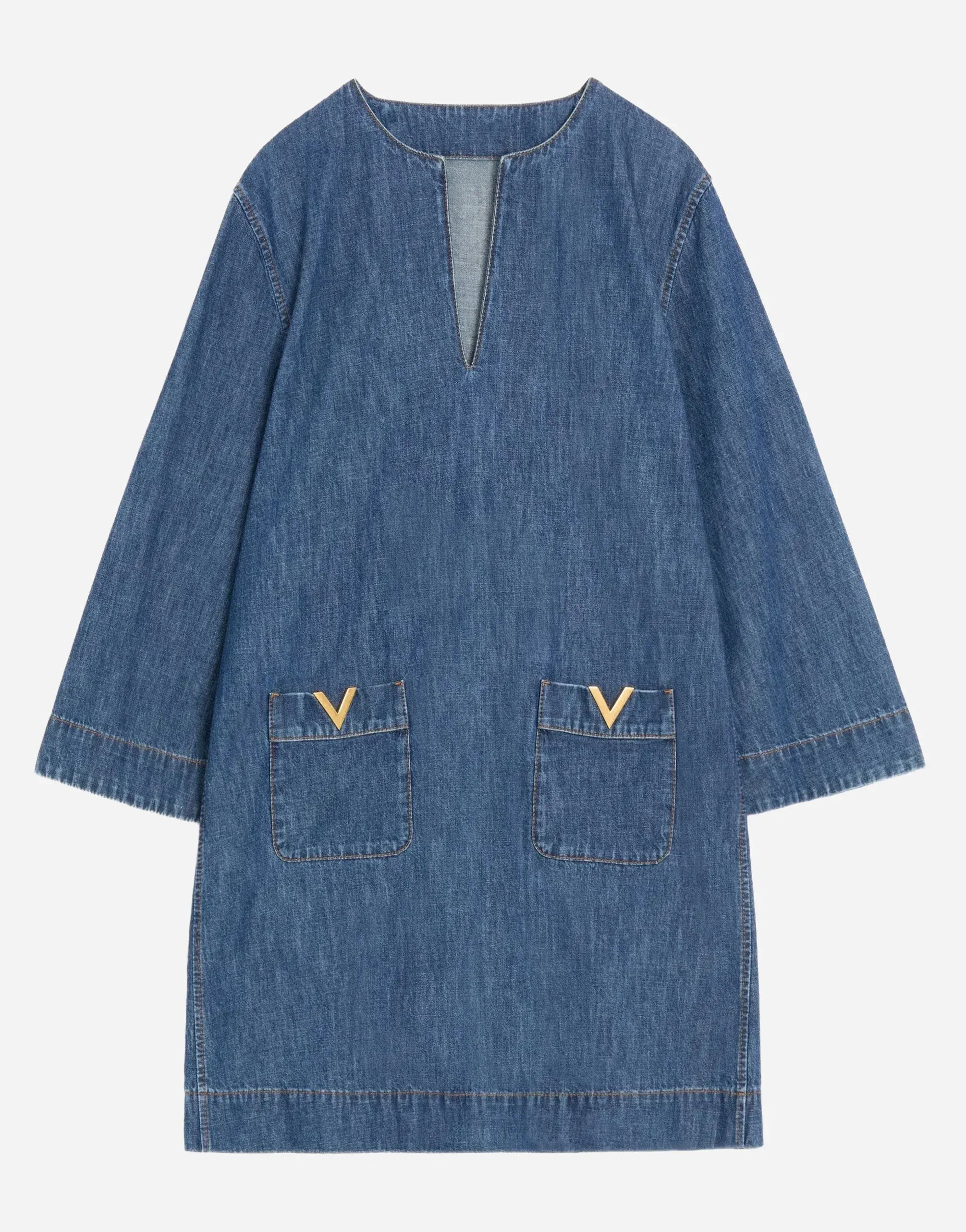 Valentino VLogo Embellished Denim Mini Dress