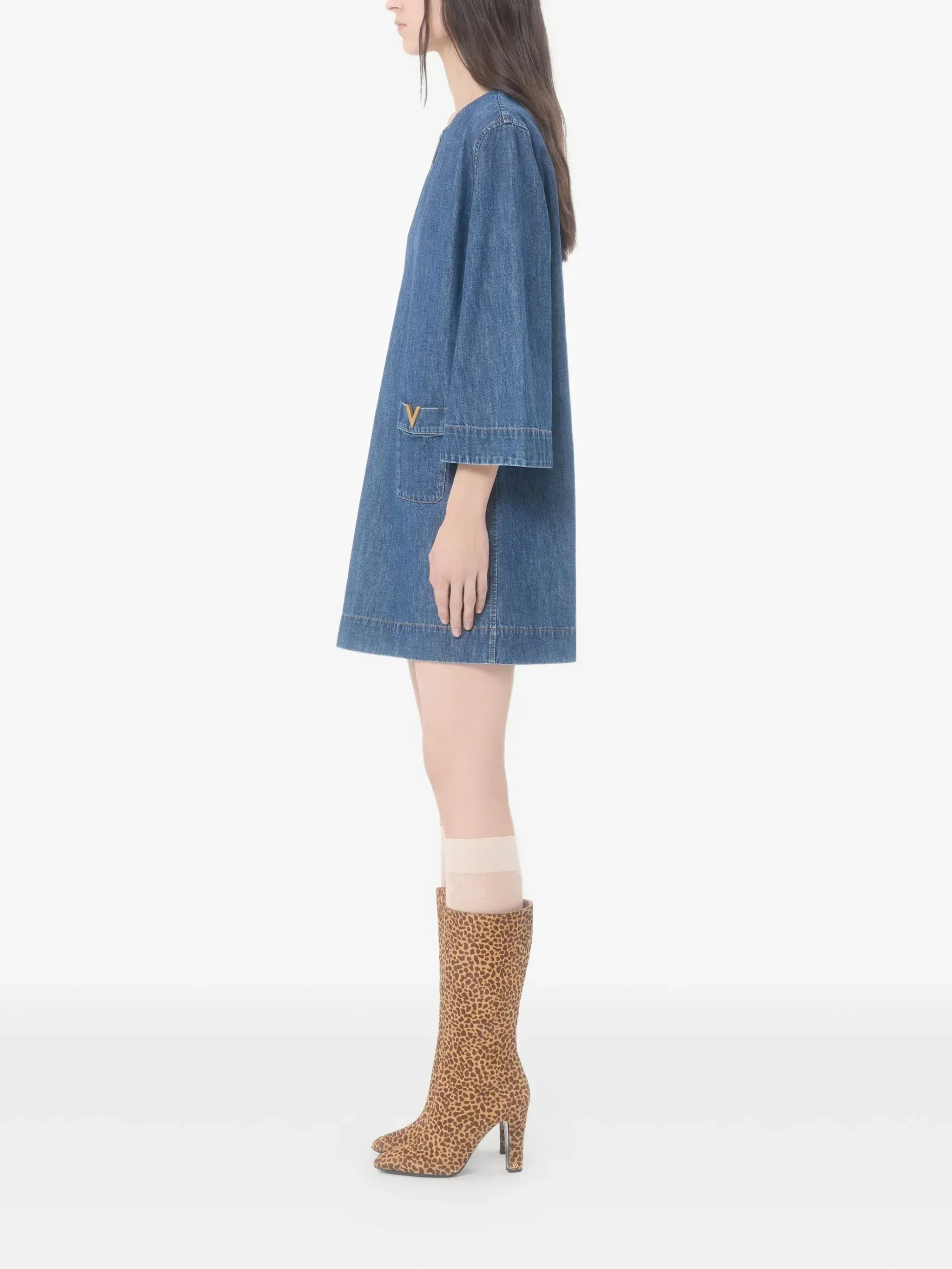 Valentino VLogo Embellished Denim Mini Dress