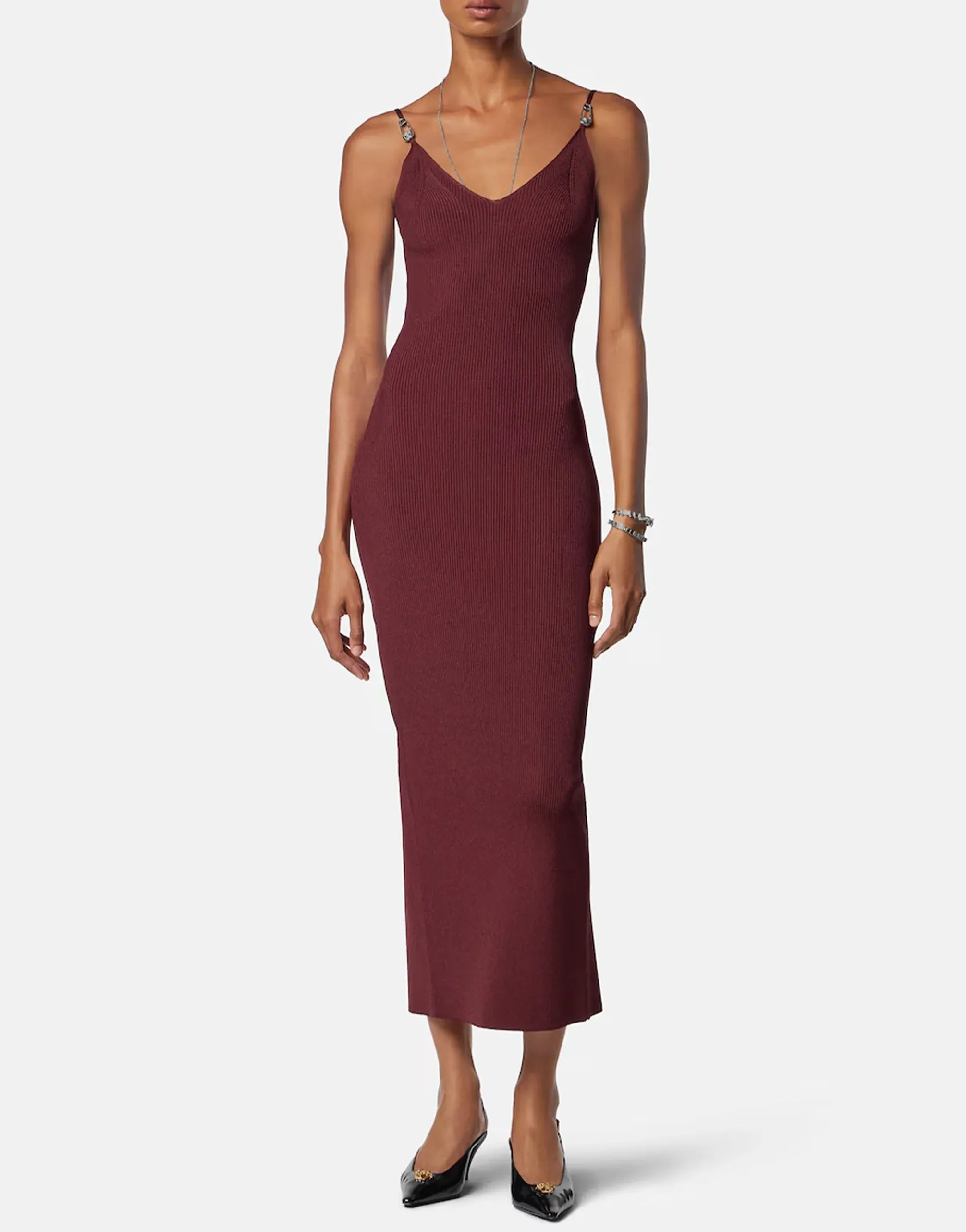 Versace Bordeaux Viscose Knit Midi Dress