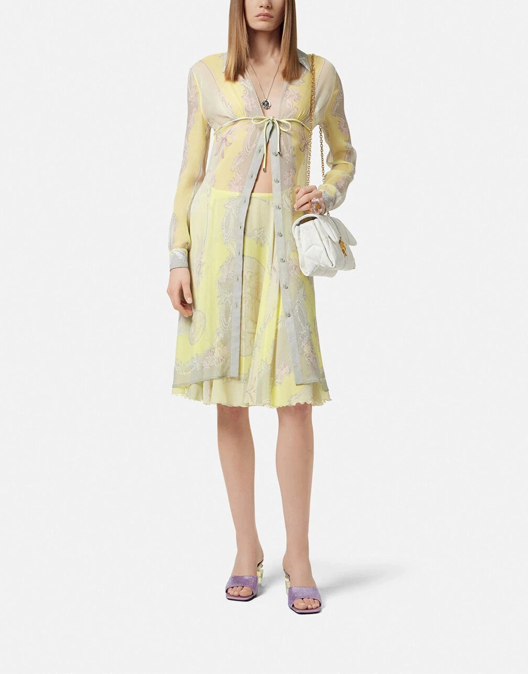 Versace Cameo Silk Crêpe Flowy Midi Skirt