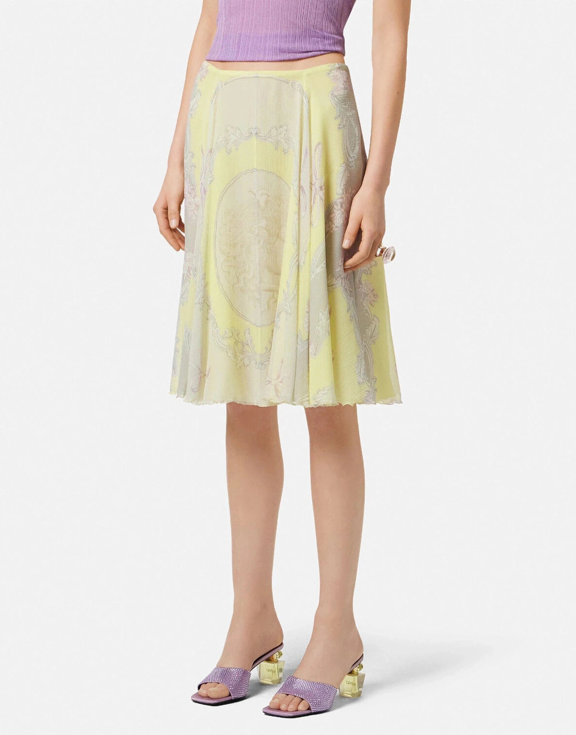 Versace Cameo Silk Crêpe Flowy Midi Skirt