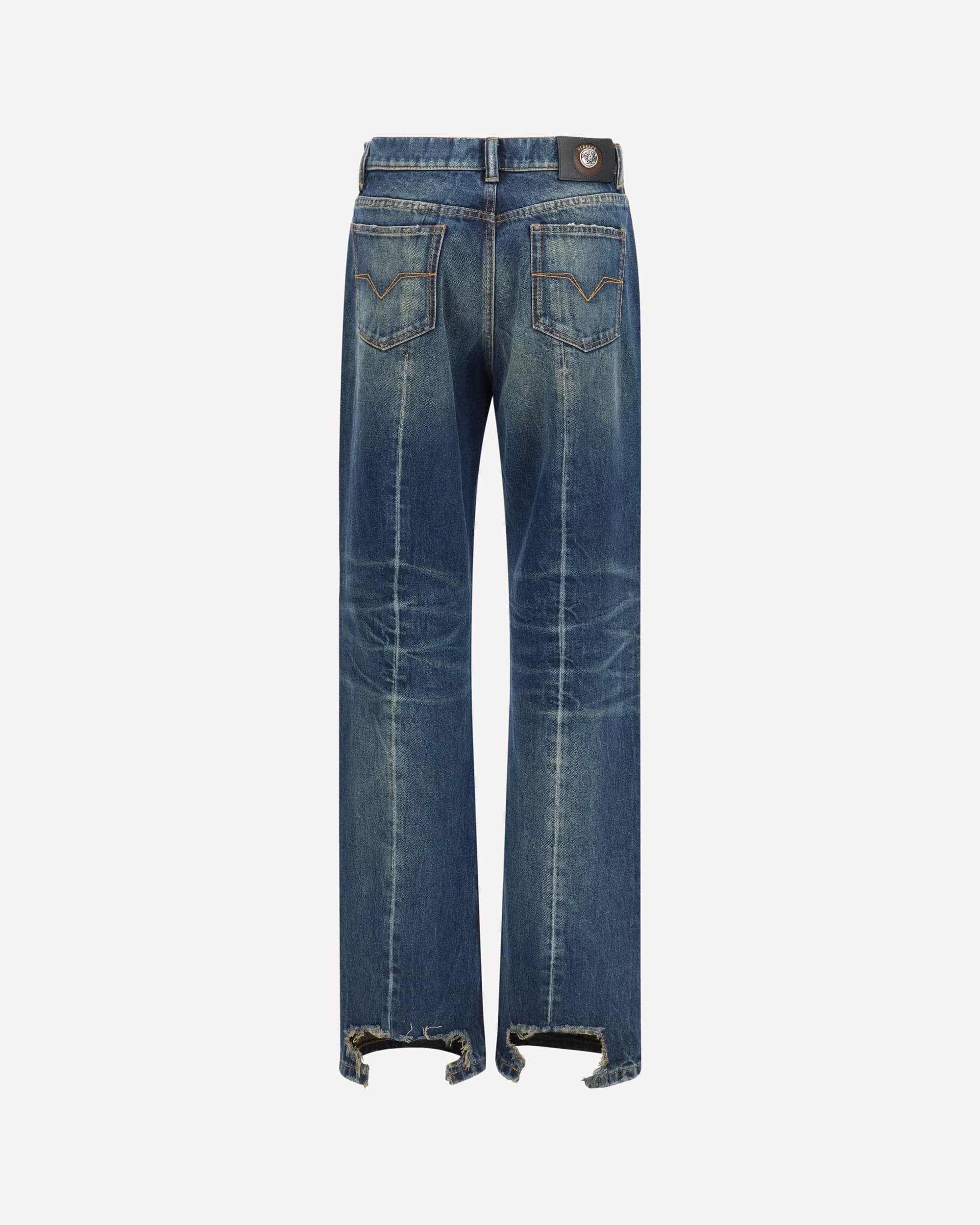 Versace Distressed Straight-Leg Cotton Denim Jeans