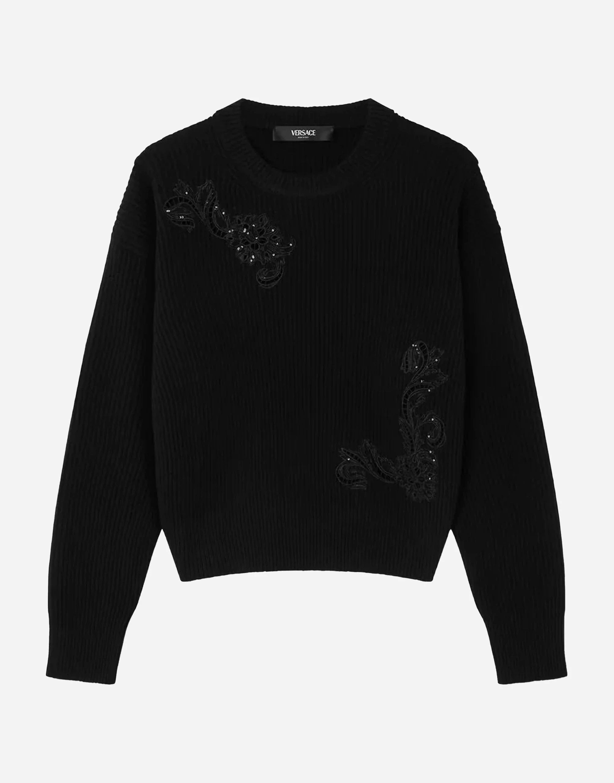 Versace Embroidered Barocco Leaf Knit Sweater