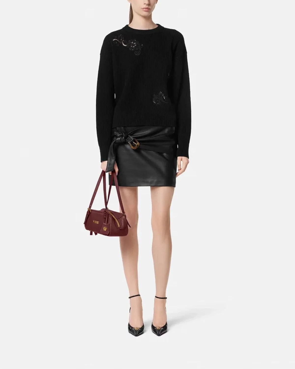 Versace Embroidered Barocco Leaf Knit Sweater