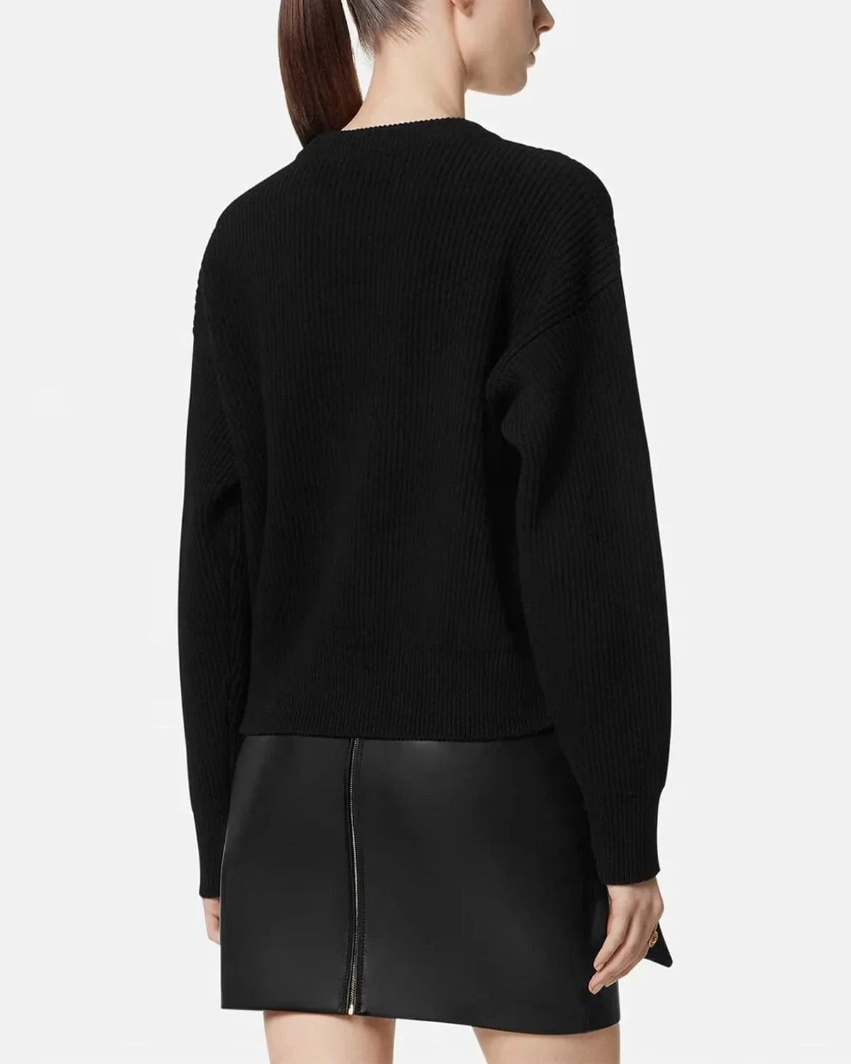 Versace Embroidered Barocco Leaf Knit Sweater