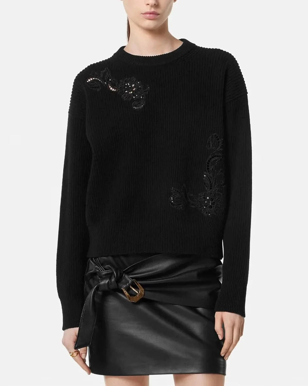 Versace Embroidered Barocco Leaf Knit Sweater
