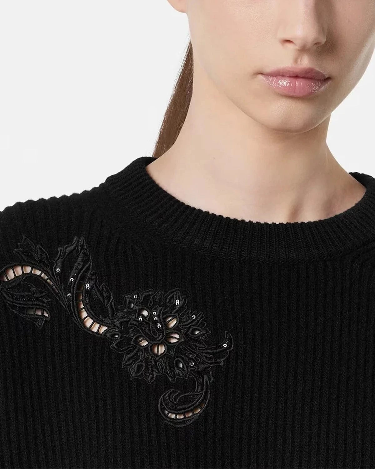 Versace Embroidered Barocco Leaf Knit Sweater