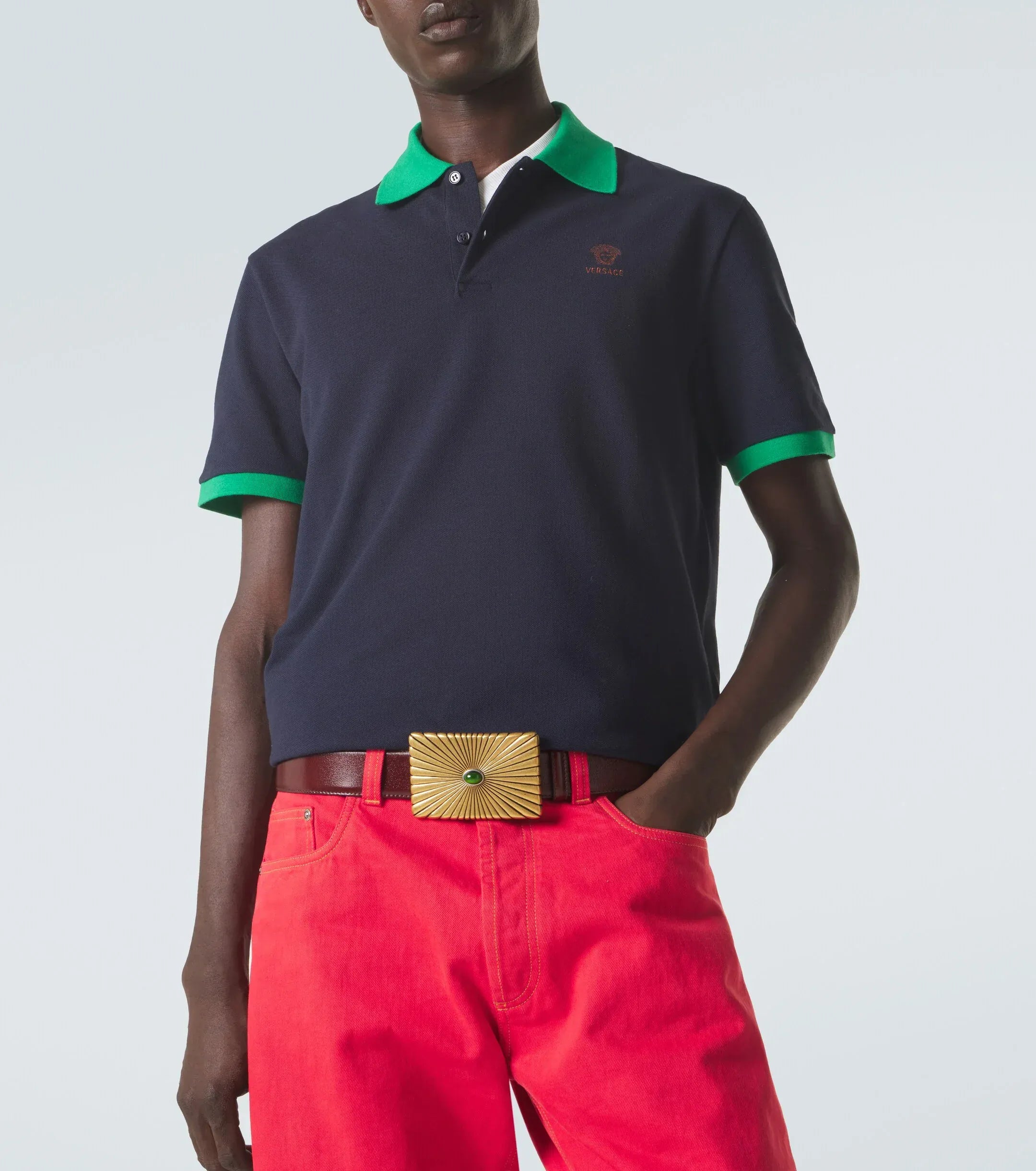 Versace Embroidered Cotton Piqué Polo