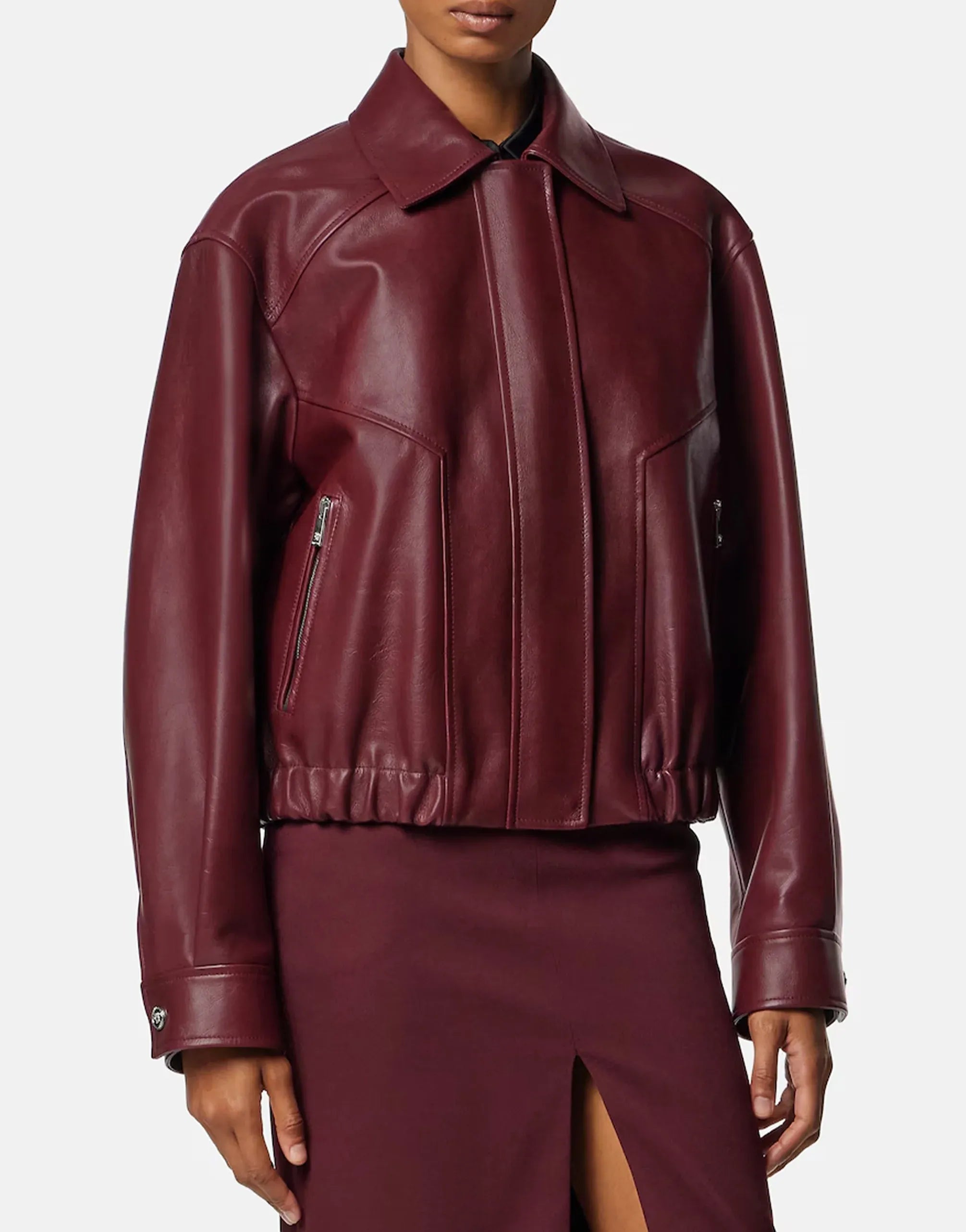 Versace Iconic Bordeaux Leather Blouson Jacket