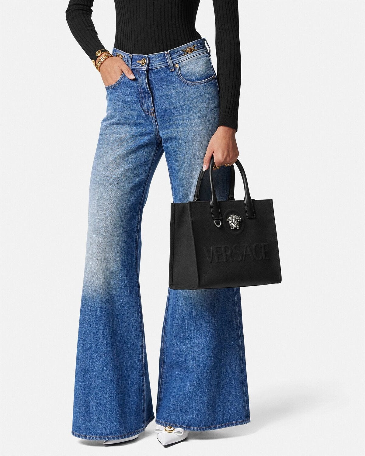 Versace La Medusa Canvas Small Tote Bag