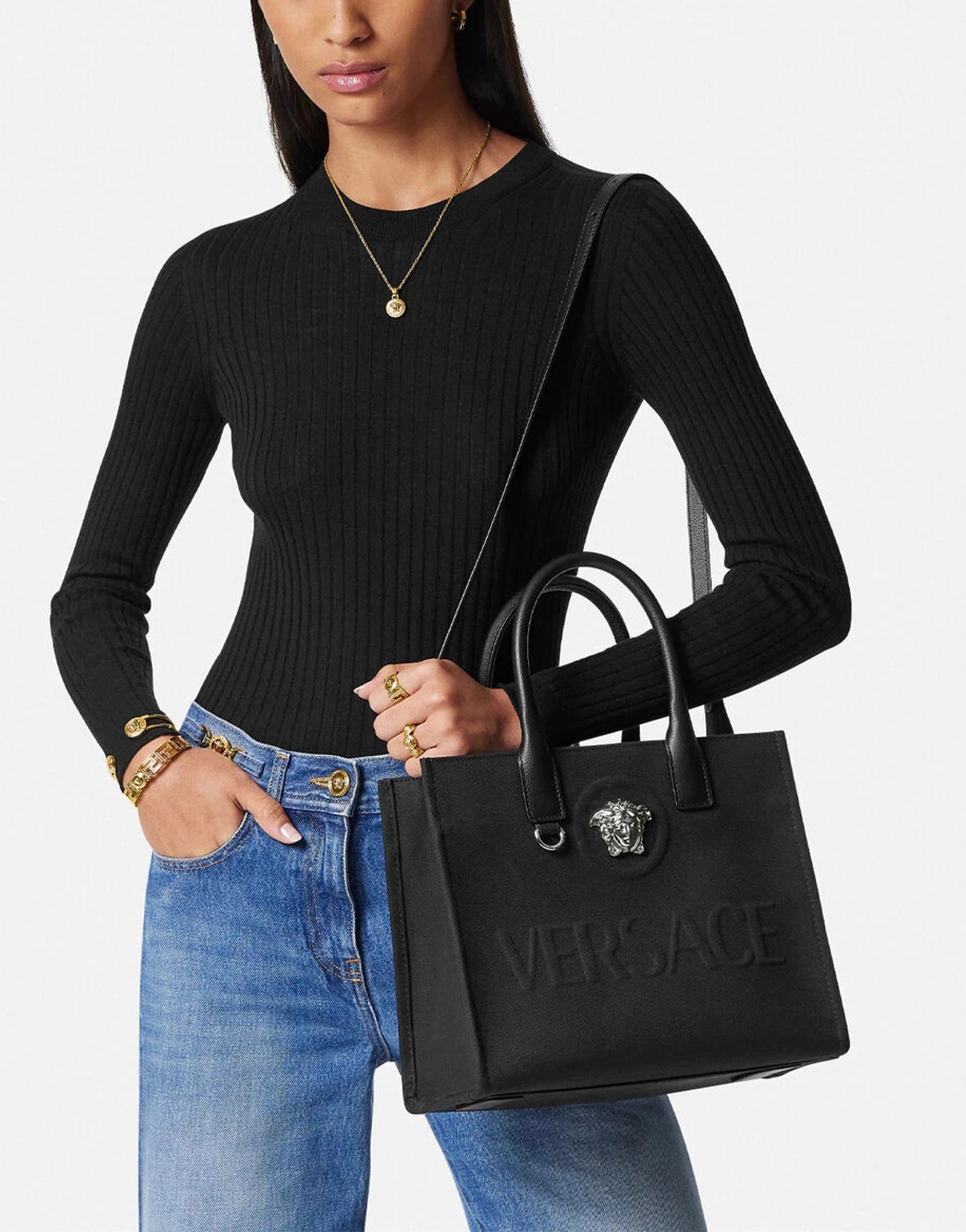 Versace La Medusa Canvas Small Toteバッグ | Sendegaro JP Versace La Medusa Canvas Small Toteバッグ | Sendegaro JP