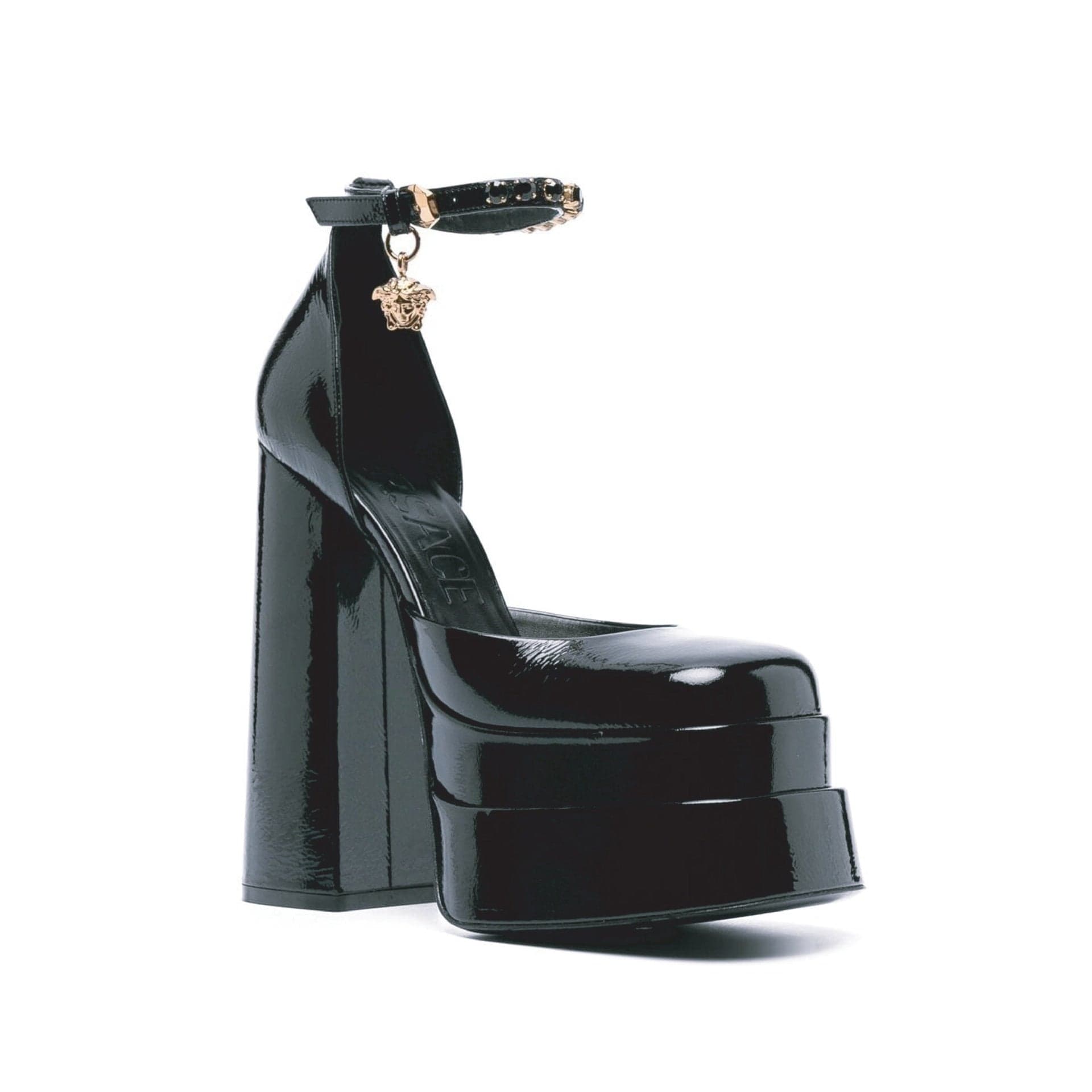 Leather Platform Sandals With Medusa - alternate view