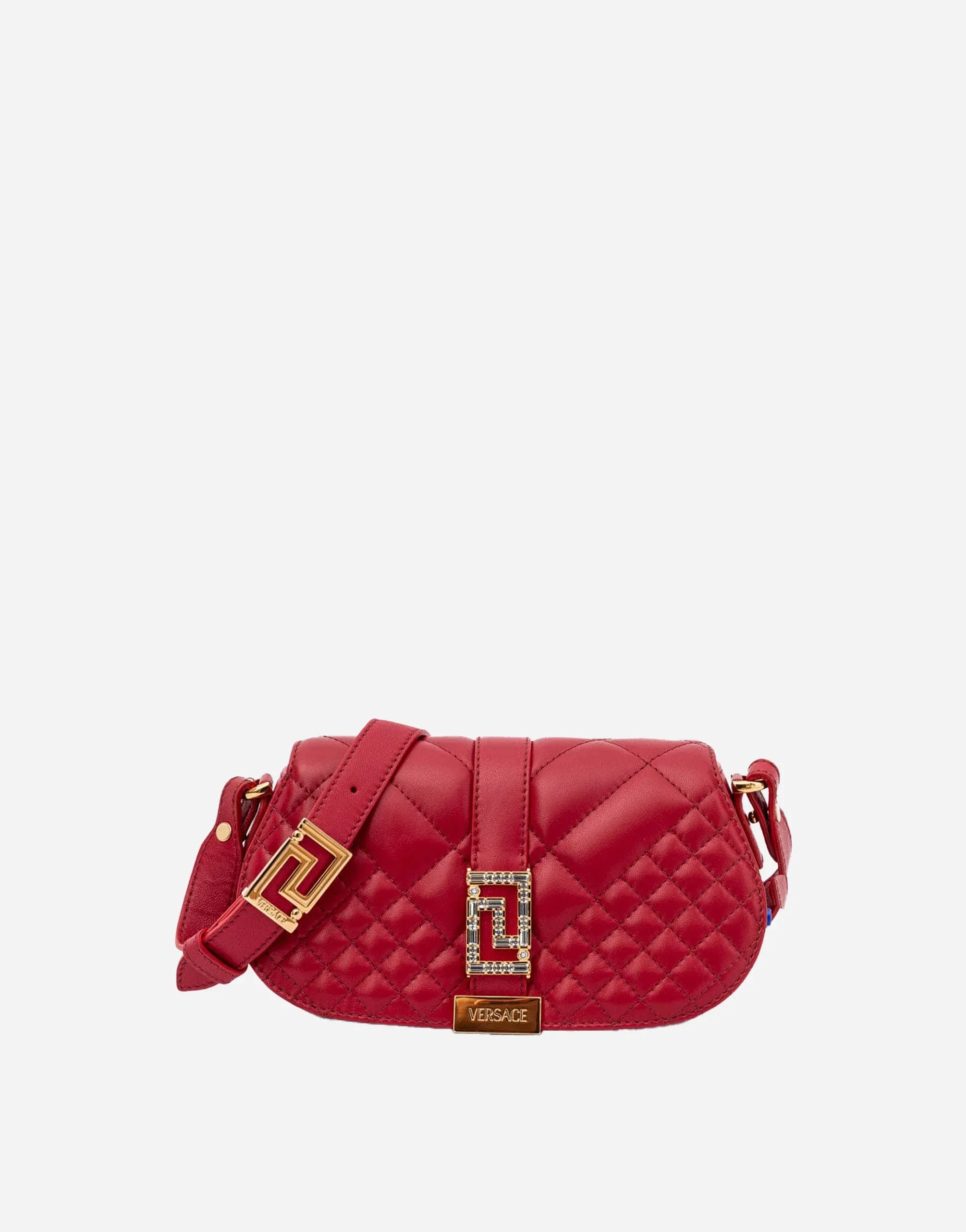 Versace Logo Plaque Quilted Shoulder Bag